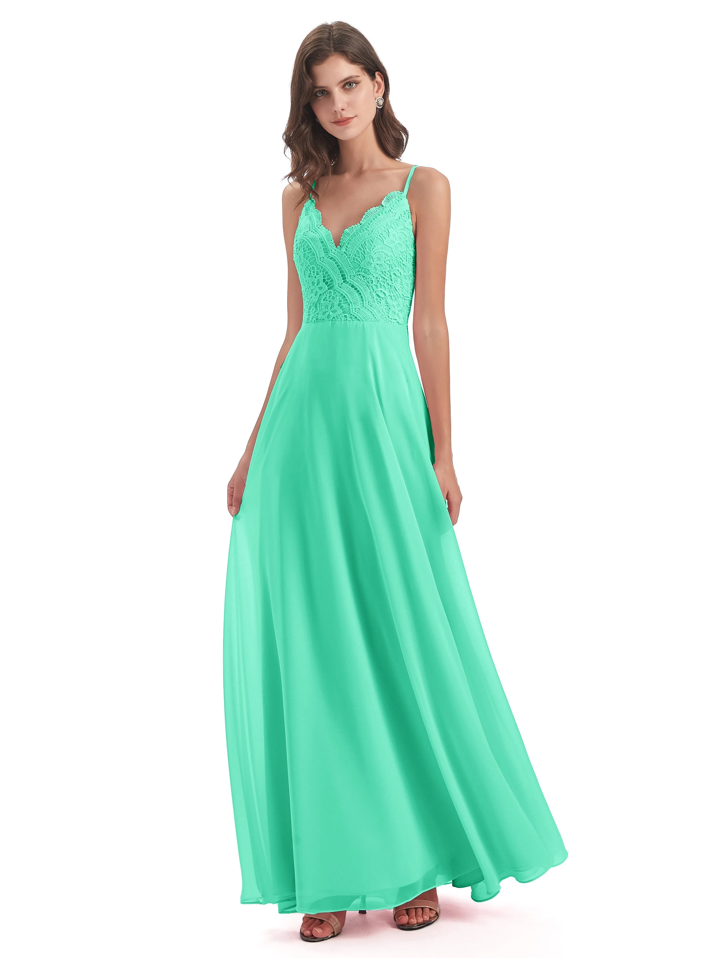 Mia Lace/Chiffon Sheath-Column Long Bridesmaid Dresses