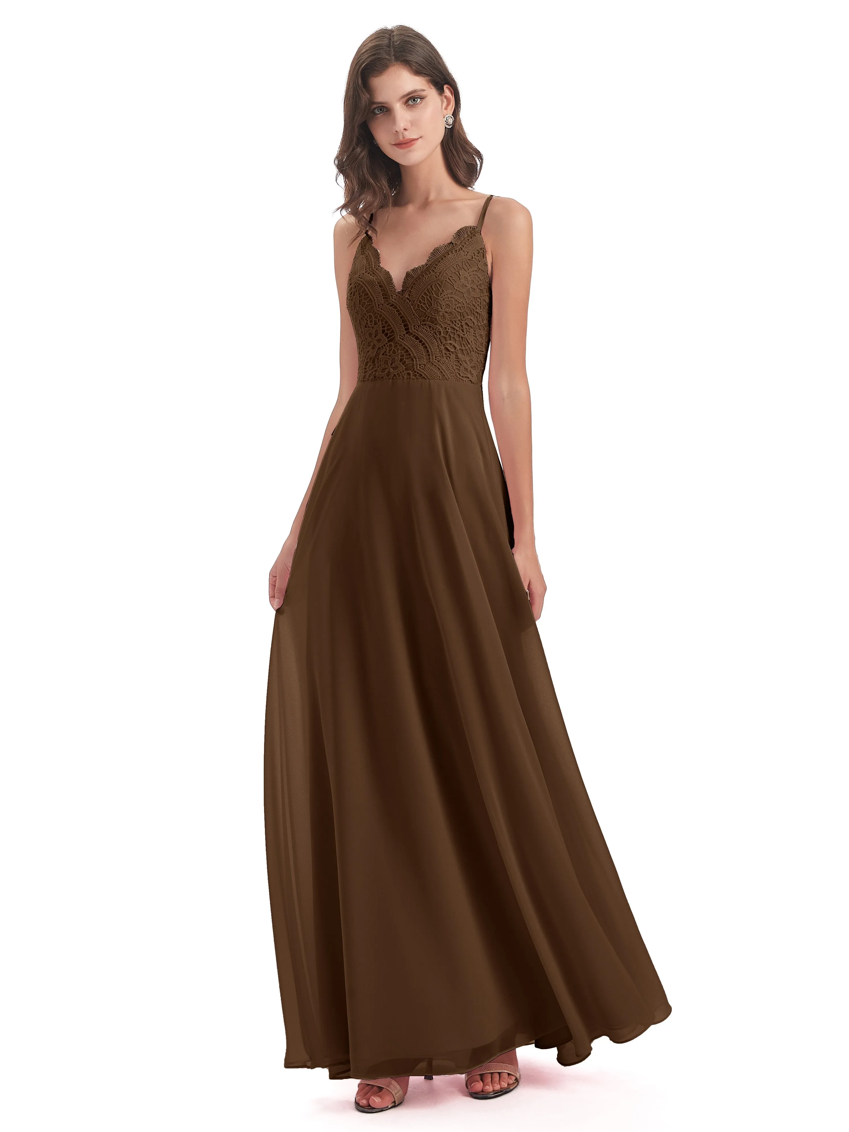 Mia Lace/Chiffon Sheath-Column Long Bridesmaid Dresses