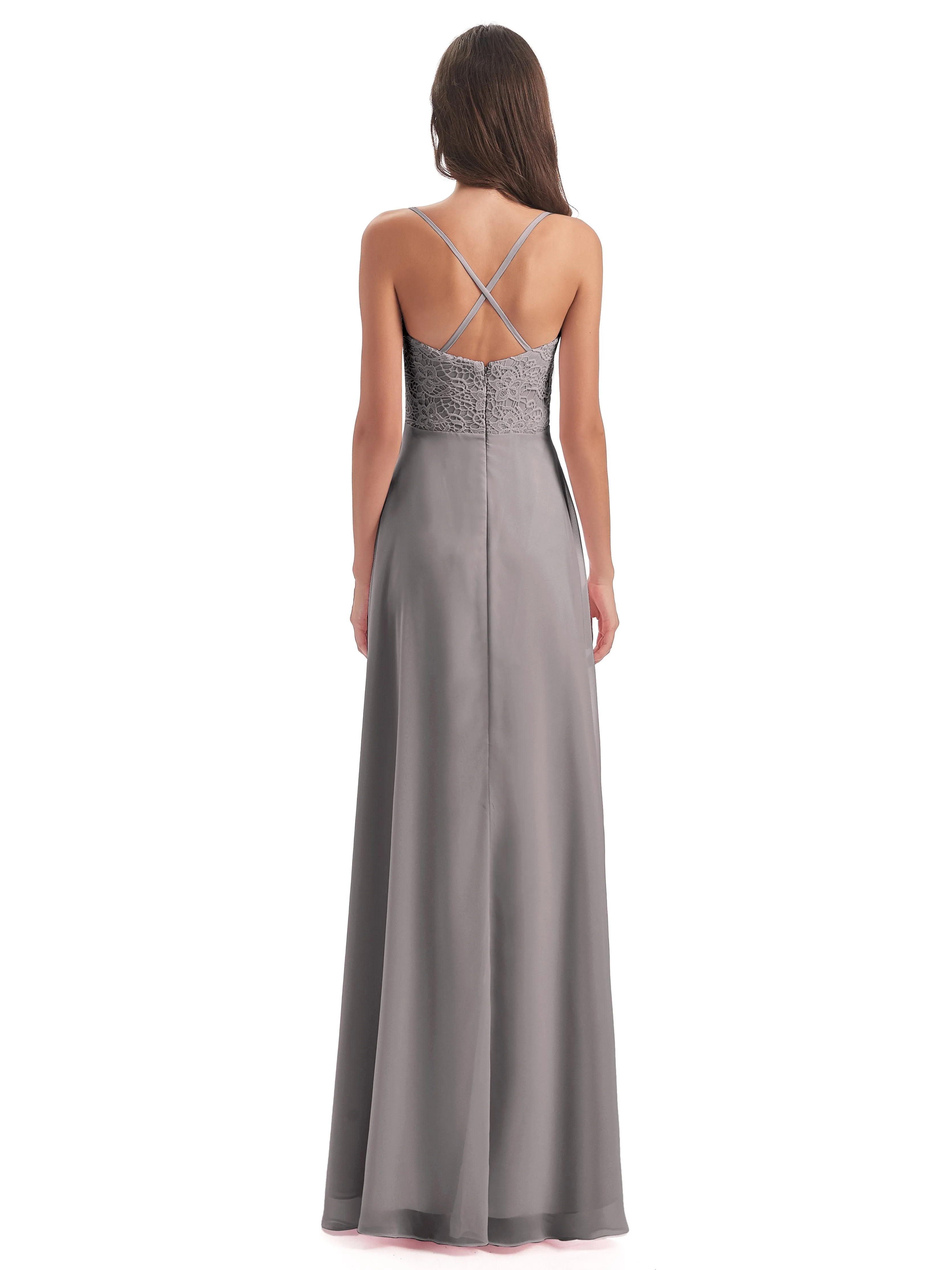 Mia Lace/Chiffon Sheath-Column Long Bridesmaid Dresses