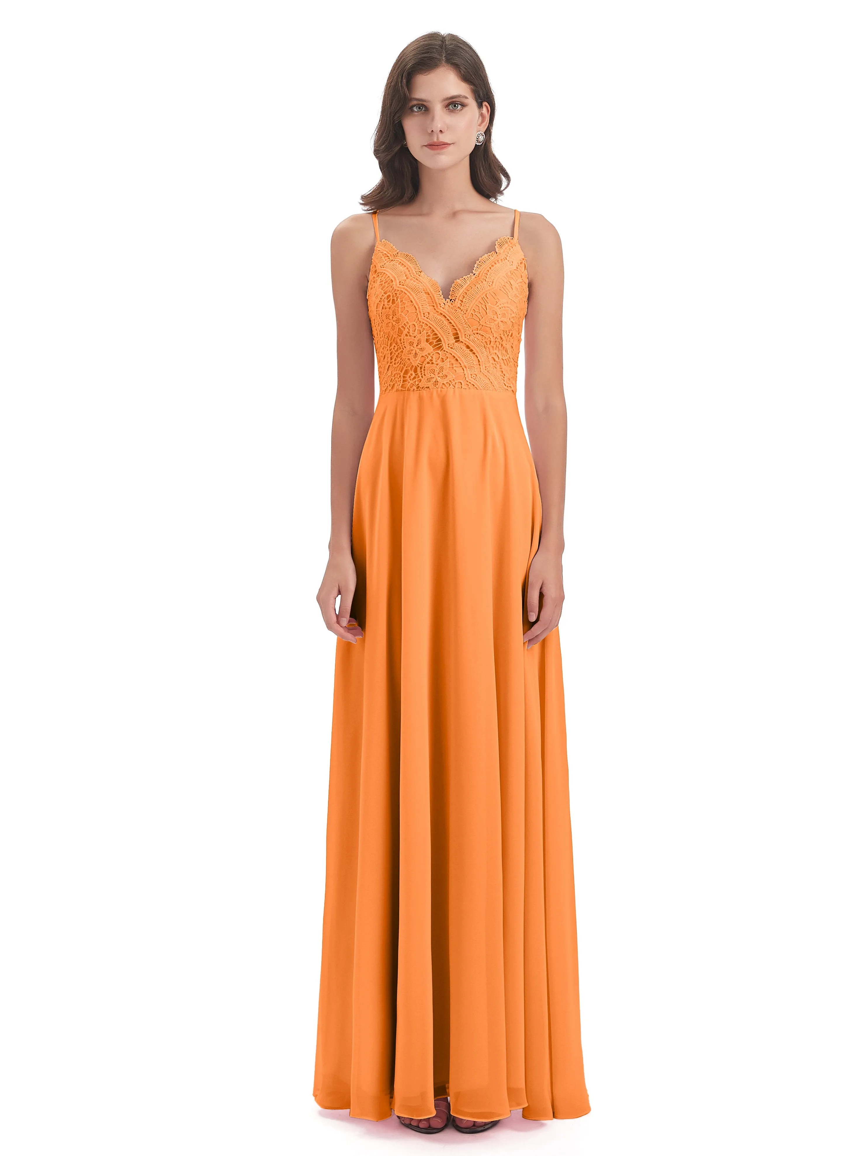 Mia Lace/Chiffon Sheath-Column Long Bridesmaid Dresses