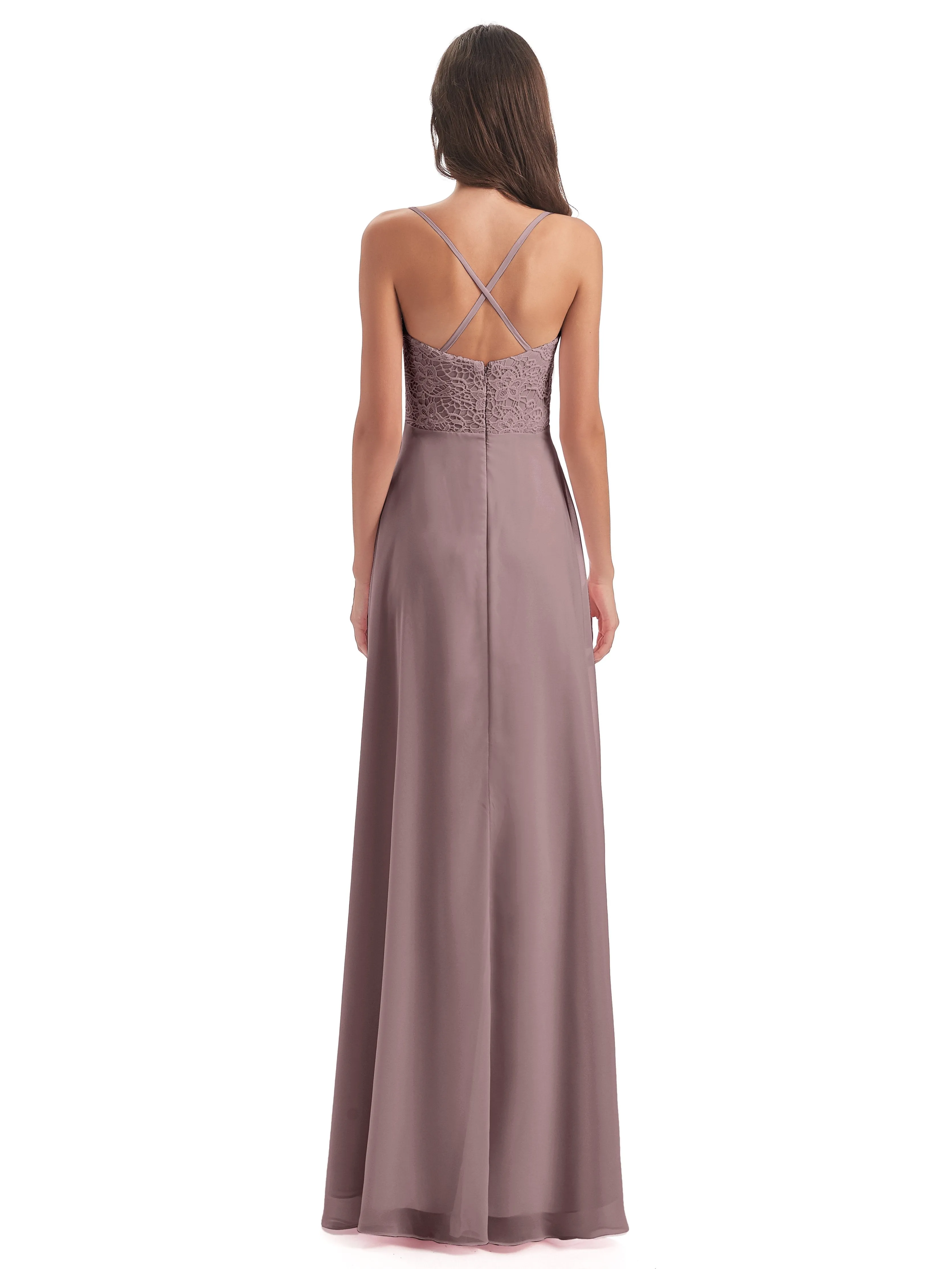 Mia Lace/Chiffon Sheath-Column Long Bridesmaid Dresses