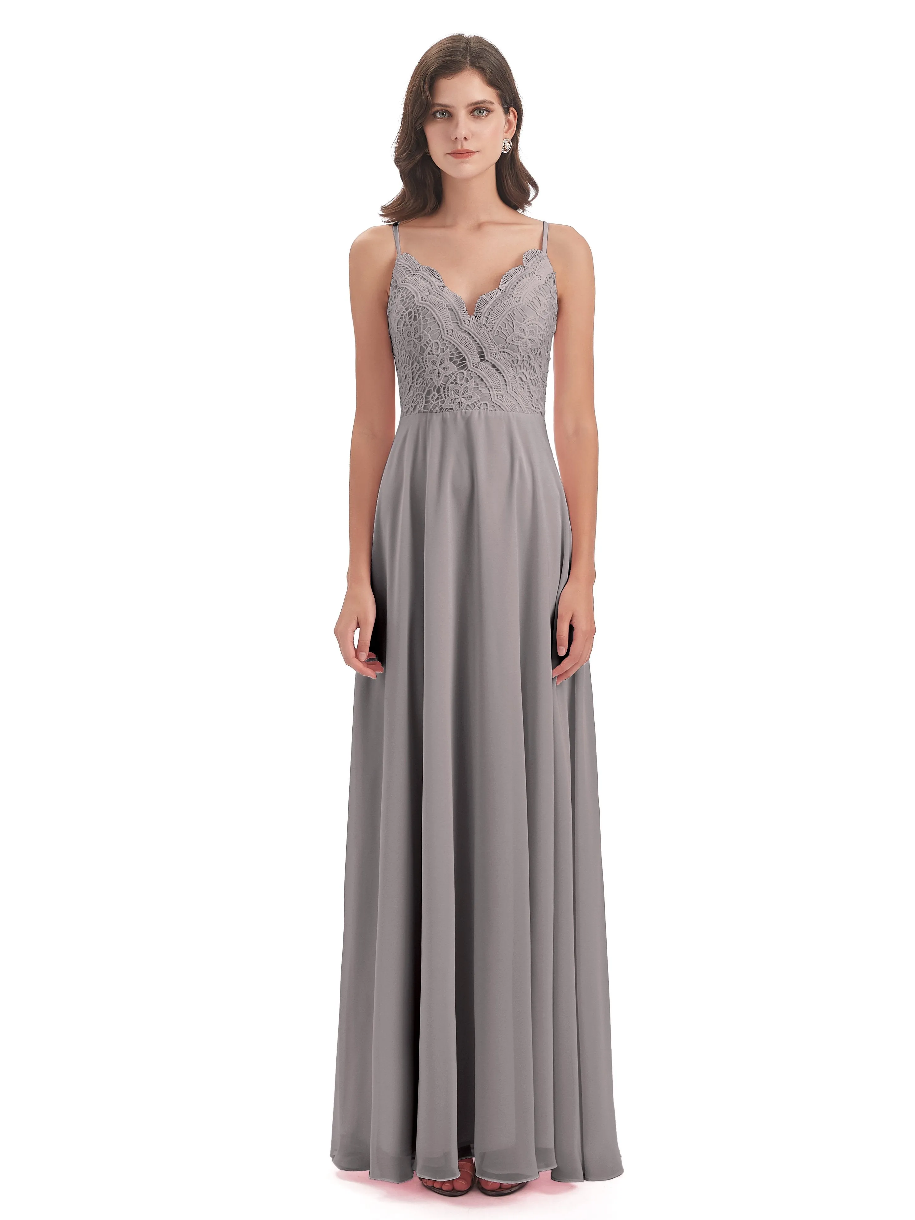 Mia Lace/Chiffon Sheath-Column Long Bridesmaid Dresses