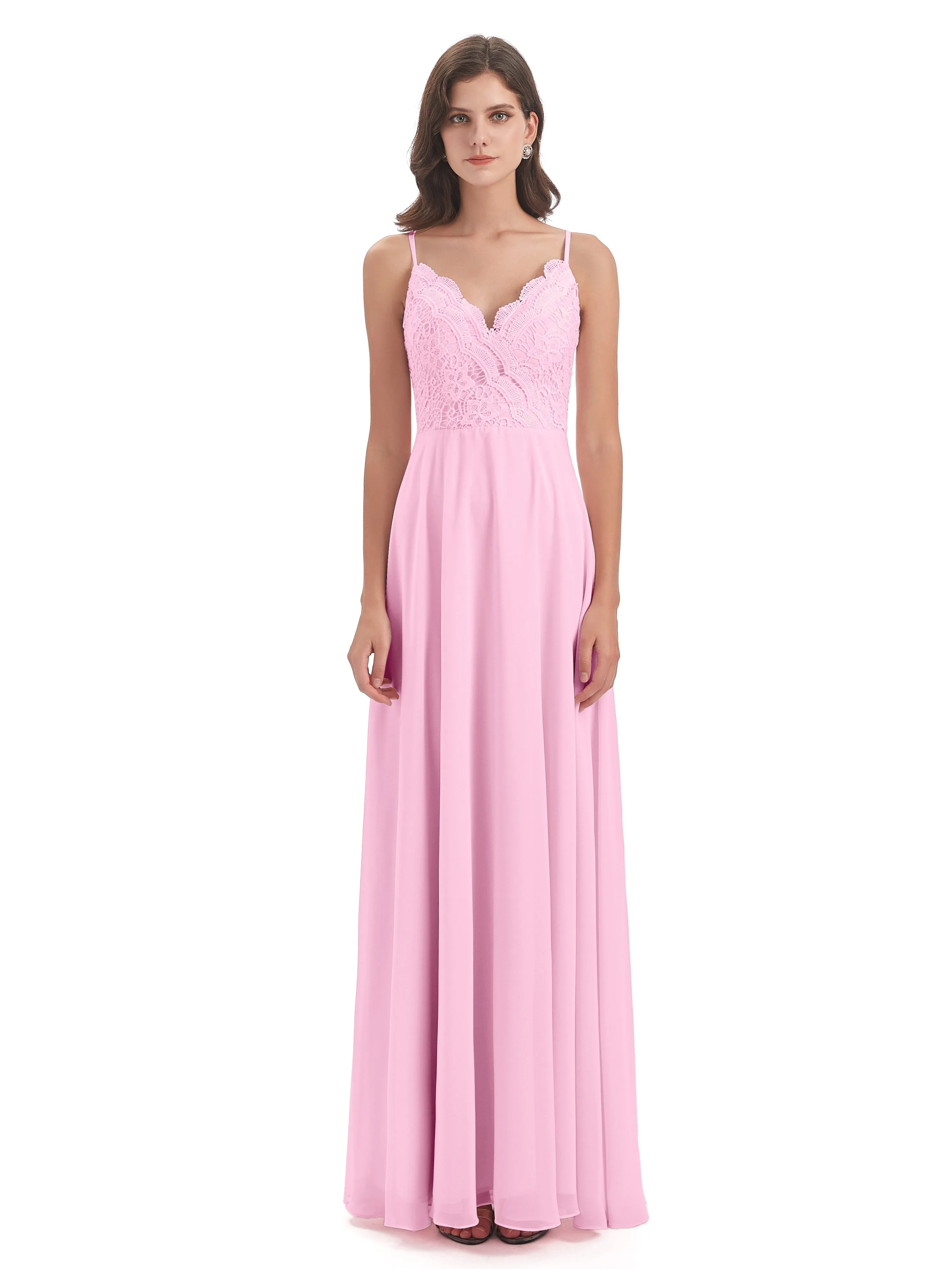 Mia Lace/Chiffon Sheath-Column Long Bridesmaid Dresses