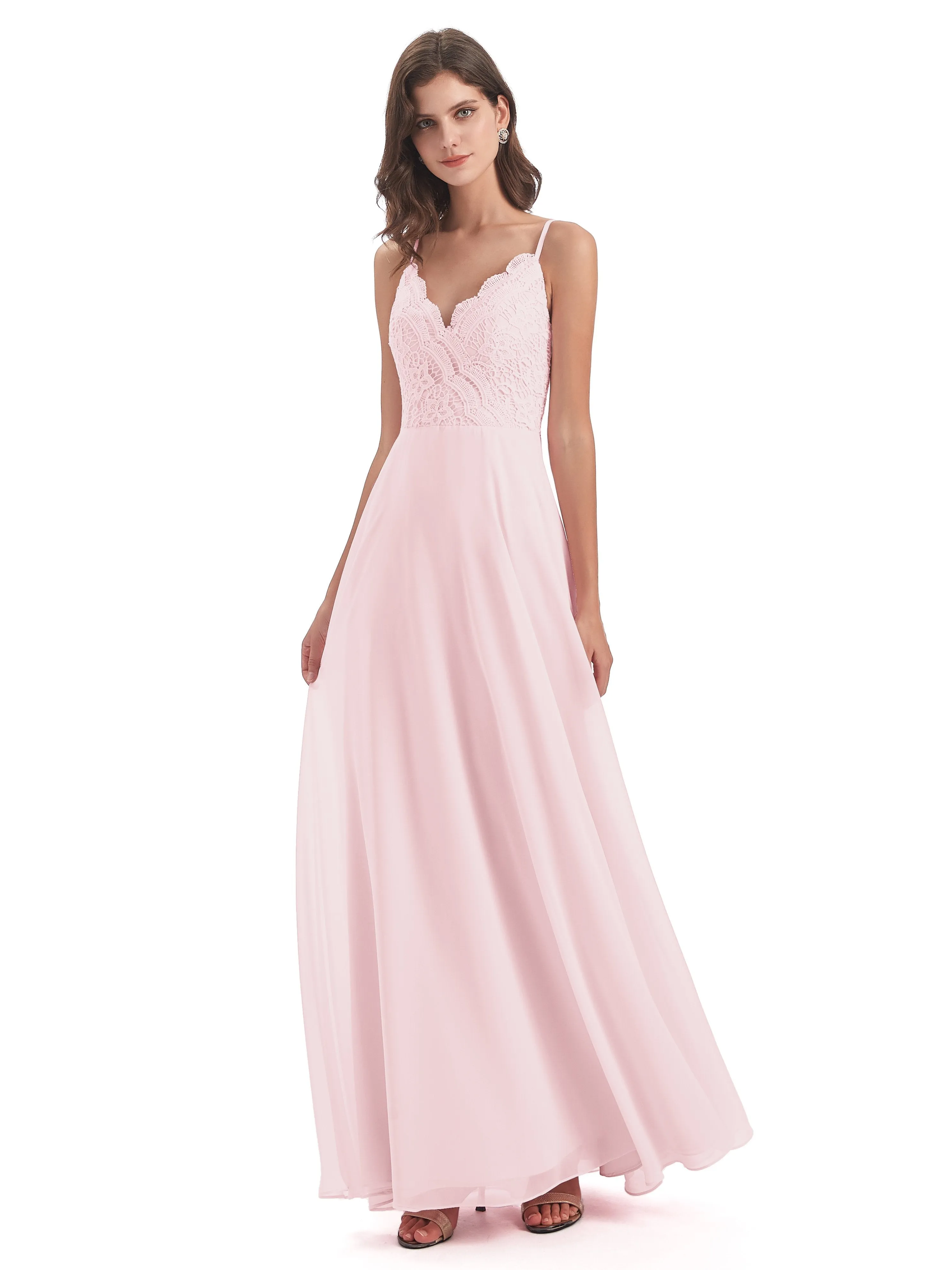 Mia Lace/Chiffon Sheath-Column Long Bridesmaid Dresses