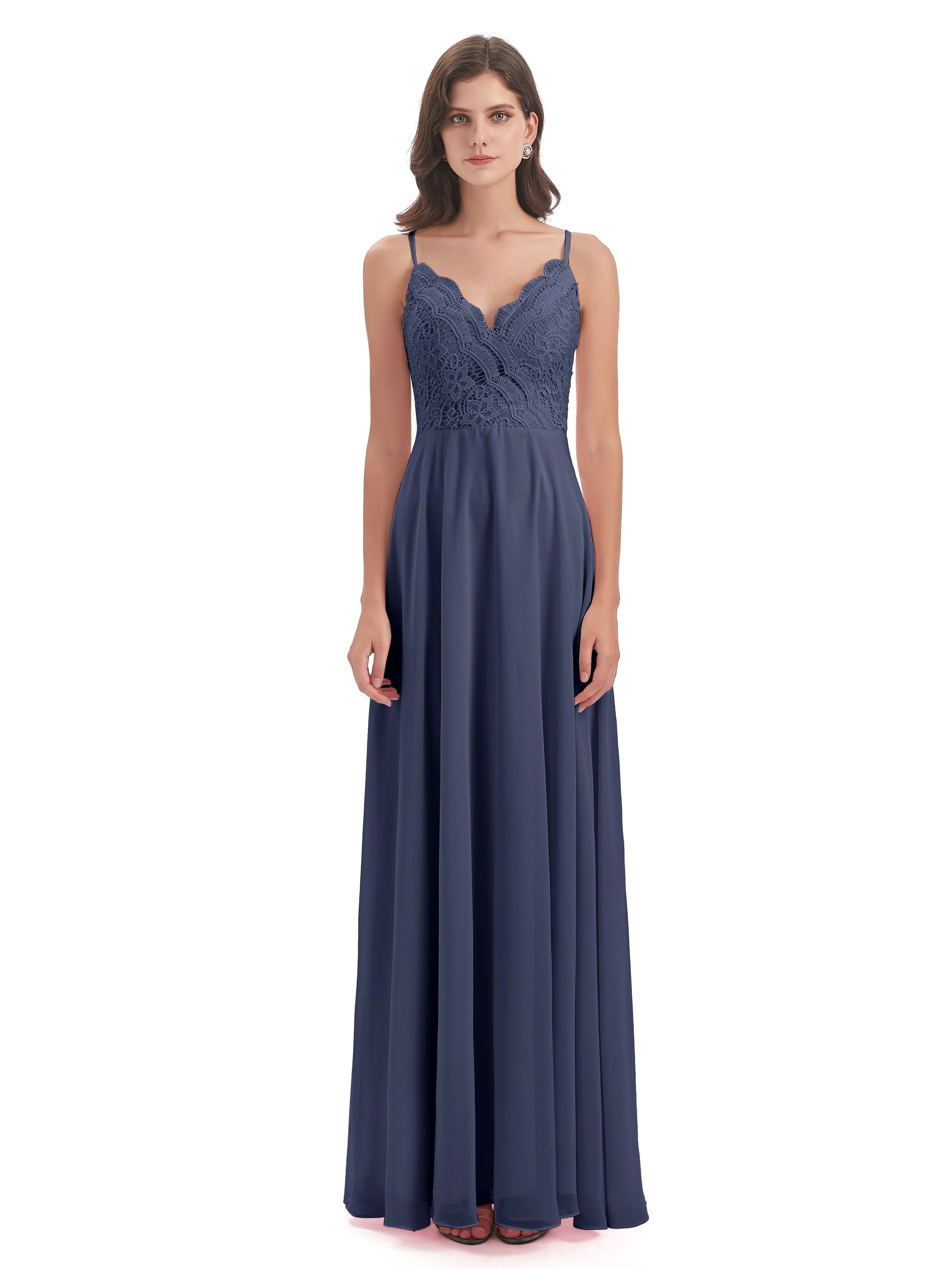 Mia Lace/Chiffon Sheath-Column Long Bridesmaid Dresses