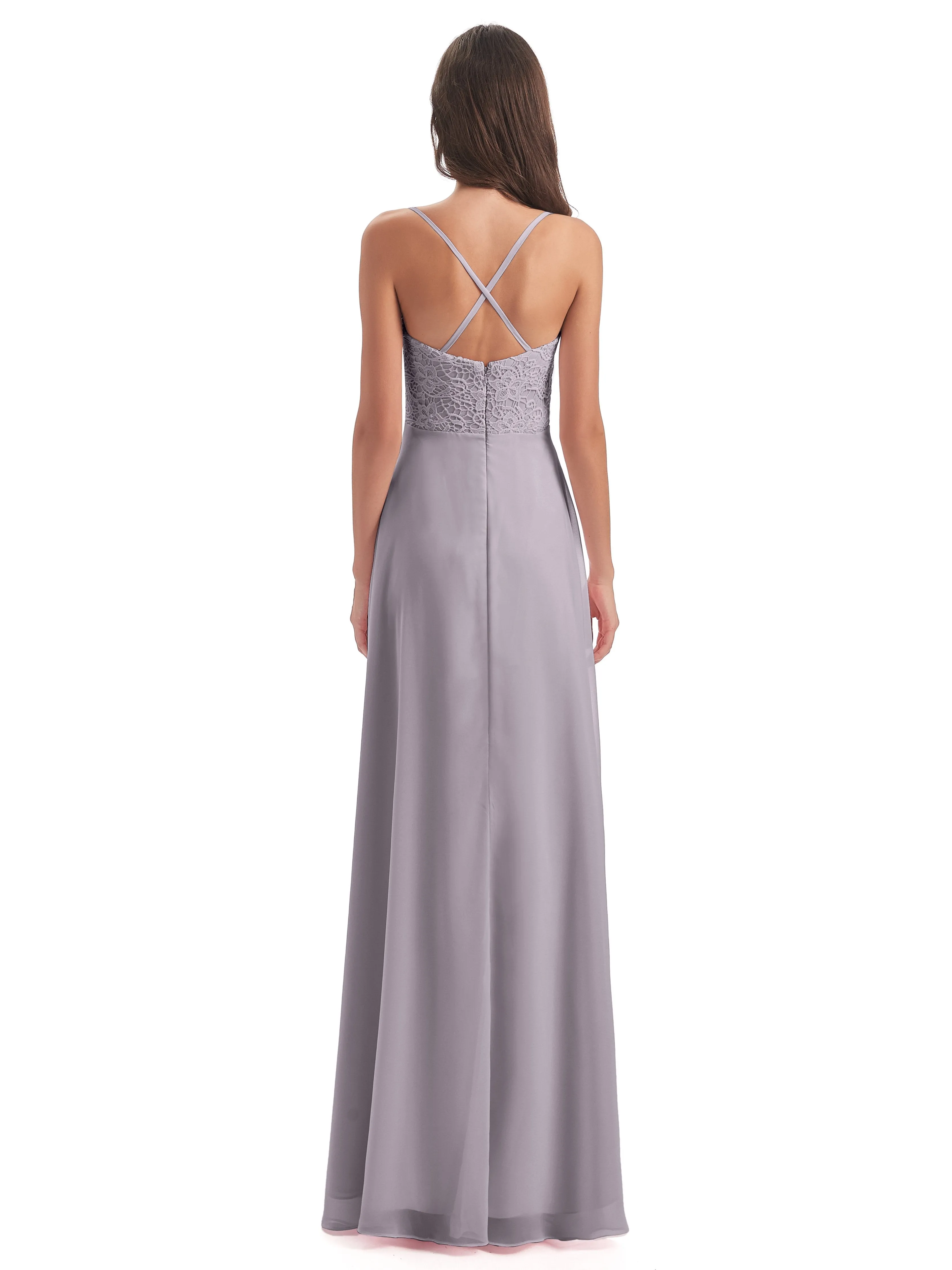 Mia Lace/Chiffon Sheath-Column Long Bridesmaid Dresses