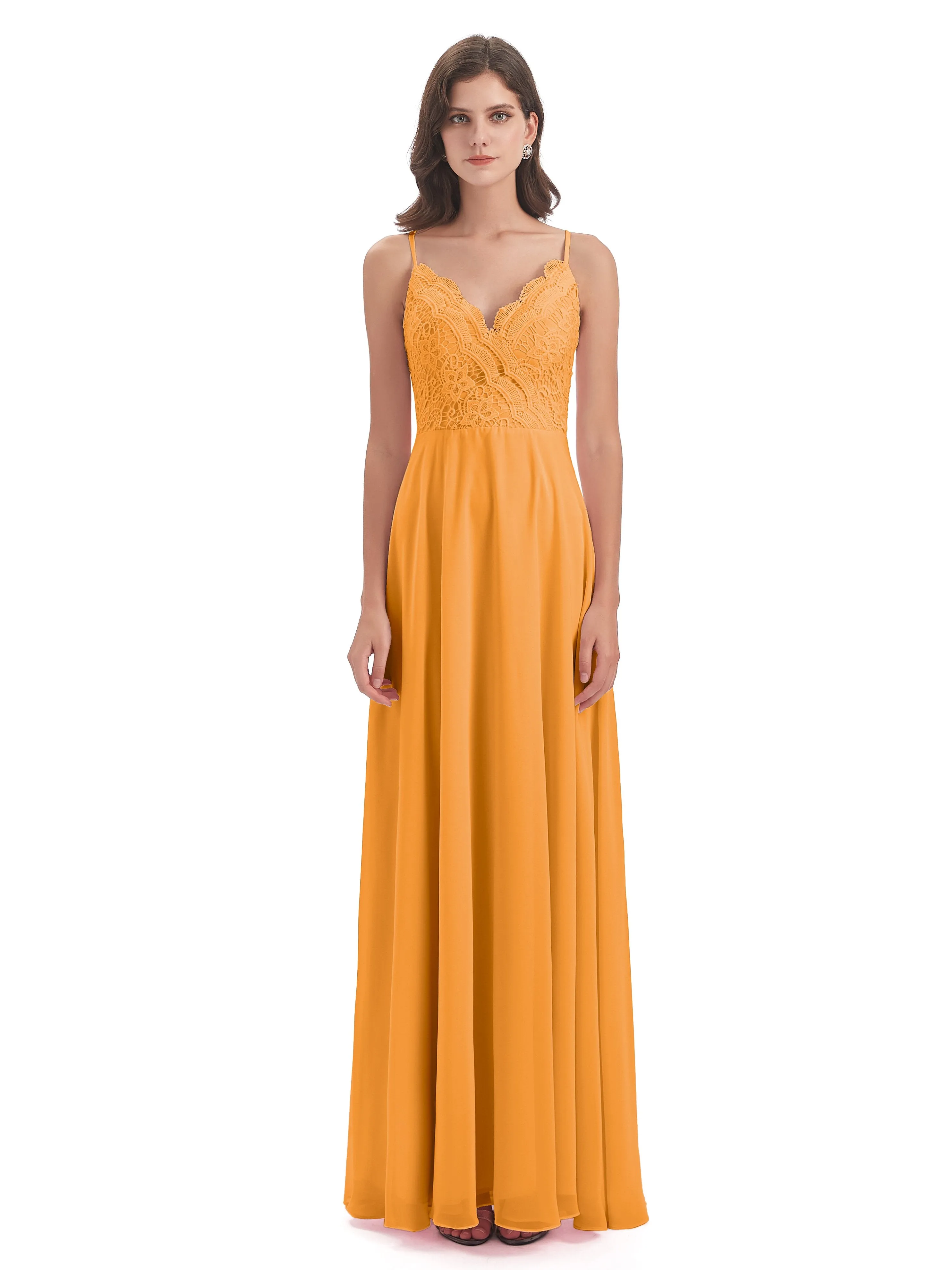 Mia Lace/Chiffon Sheath-Column Long Bridesmaid Dresses