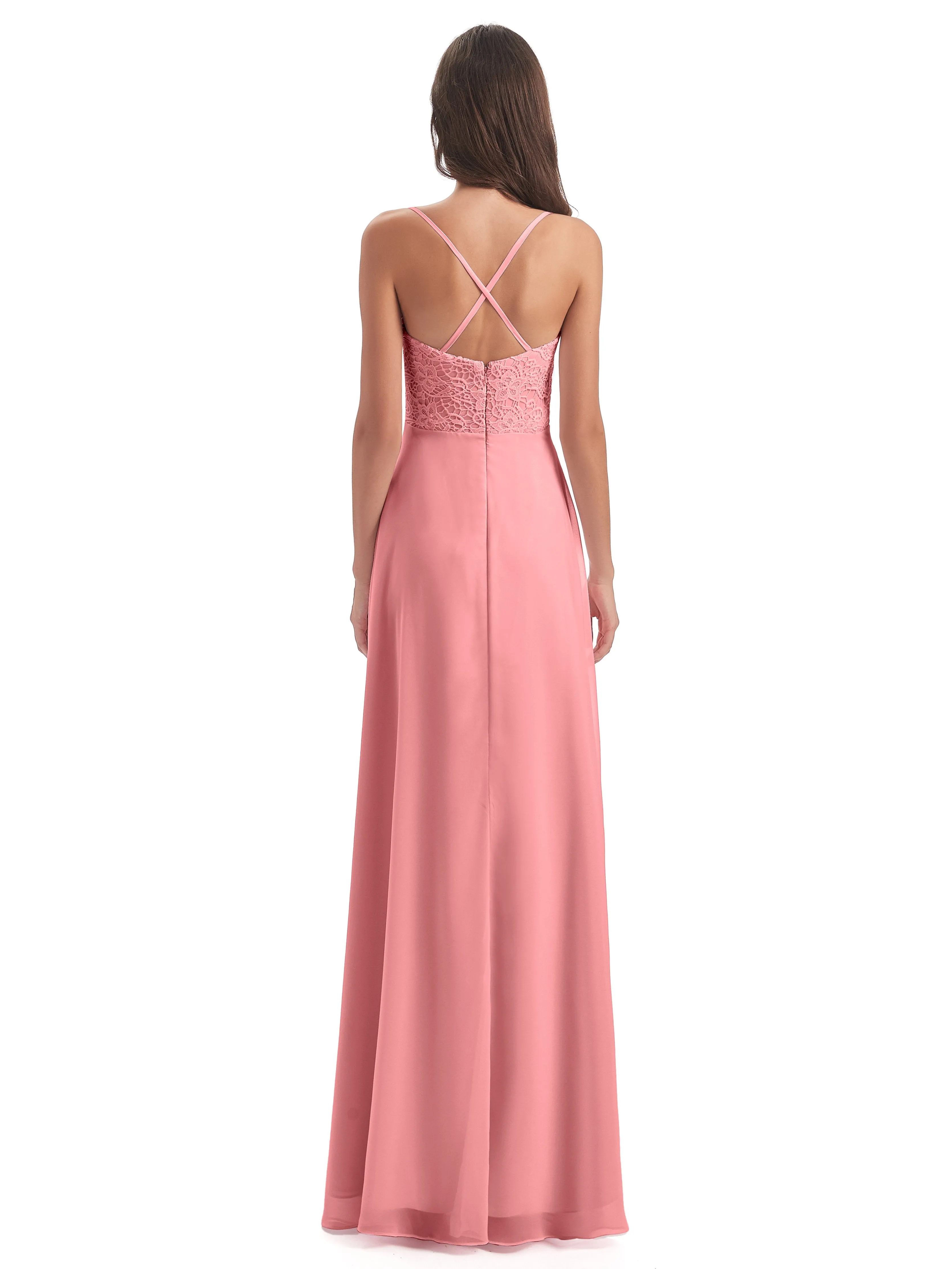 Mia Lace/Chiffon Sheath-Column Long Bridesmaid Dresses