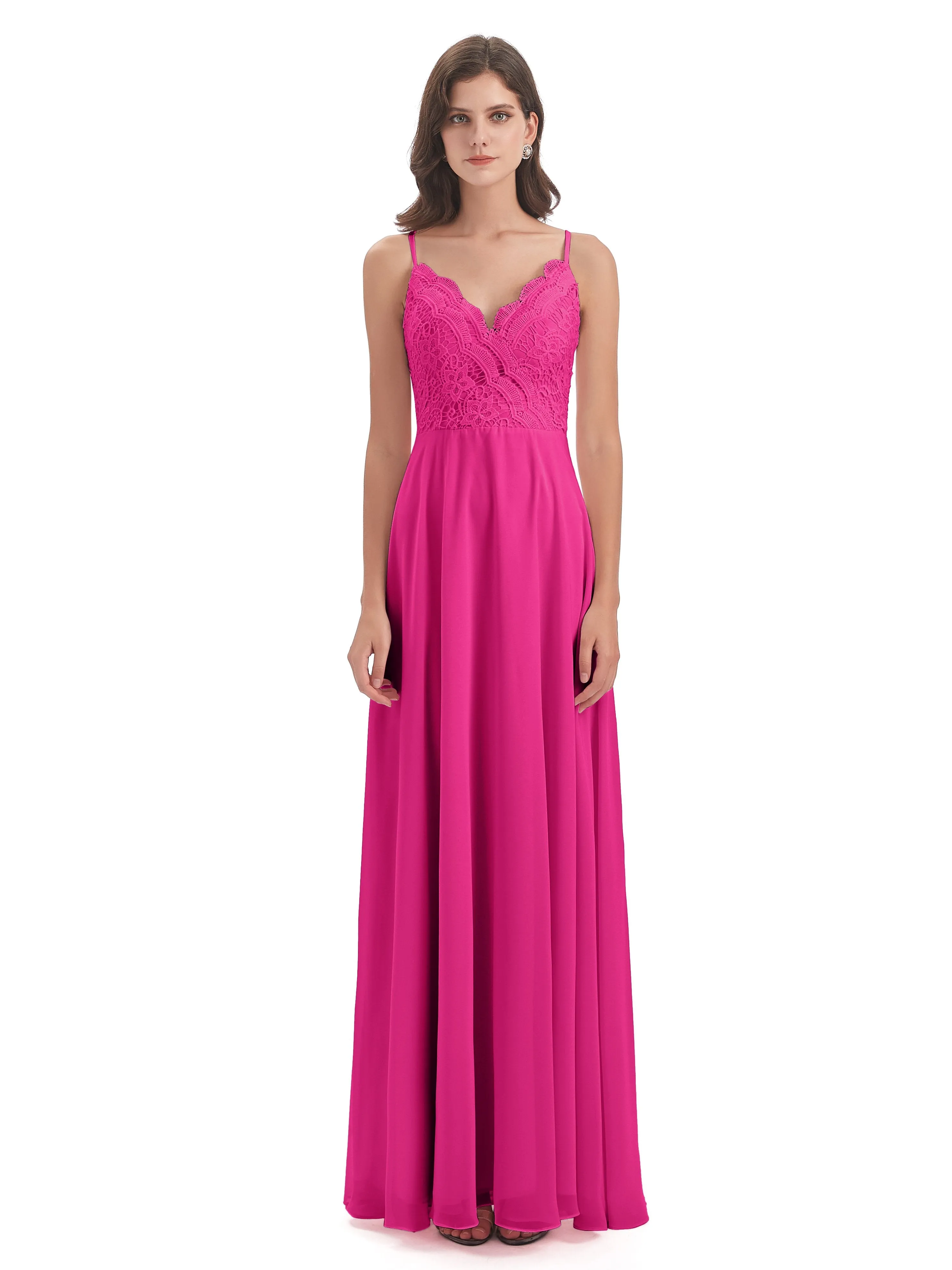 Mia Lace/Chiffon Sheath-Column Long Bridesmaid Dresses