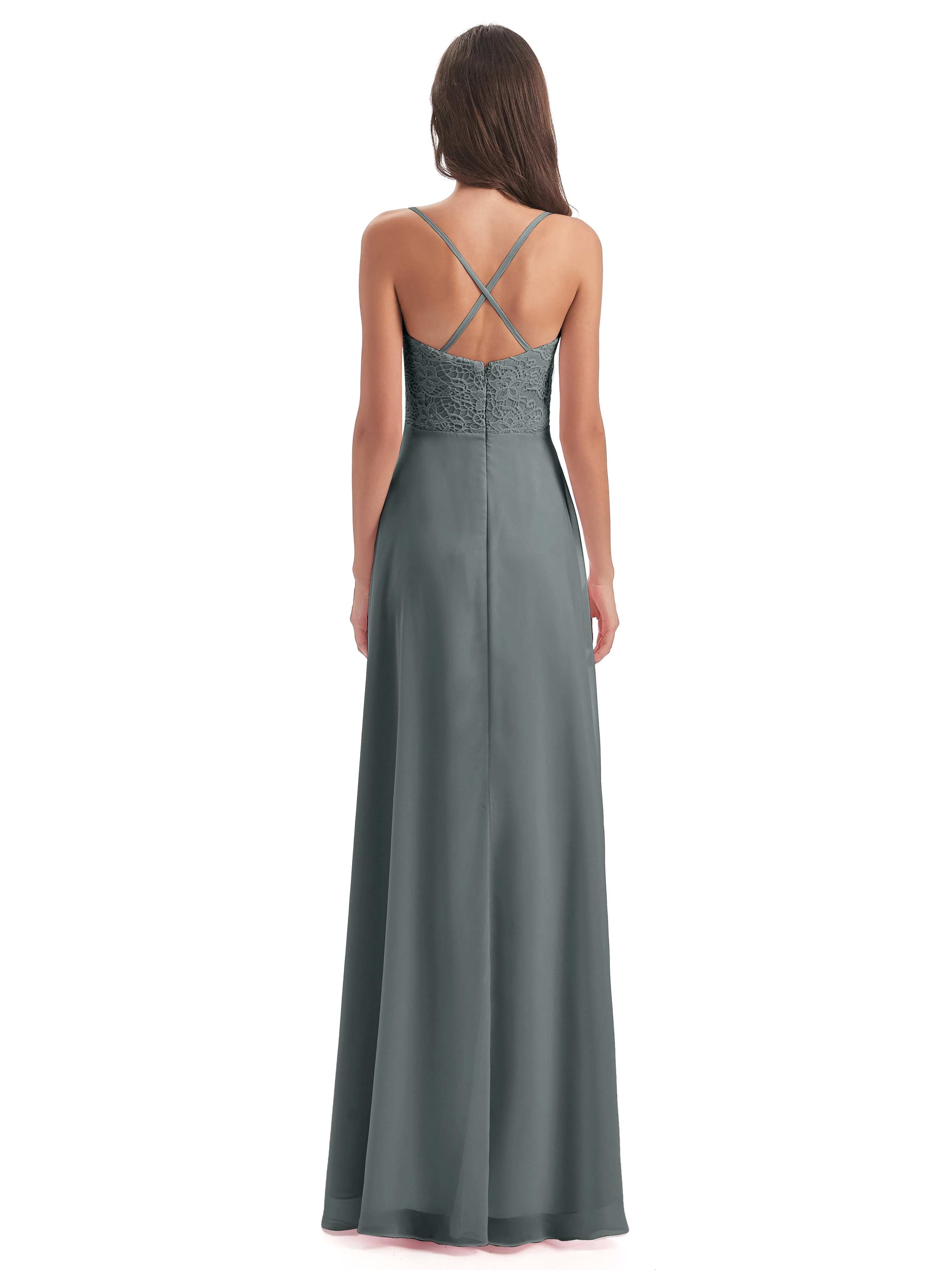 Mia Lace/Chiffon Sheath-Column Long Bridesmaid Dresses