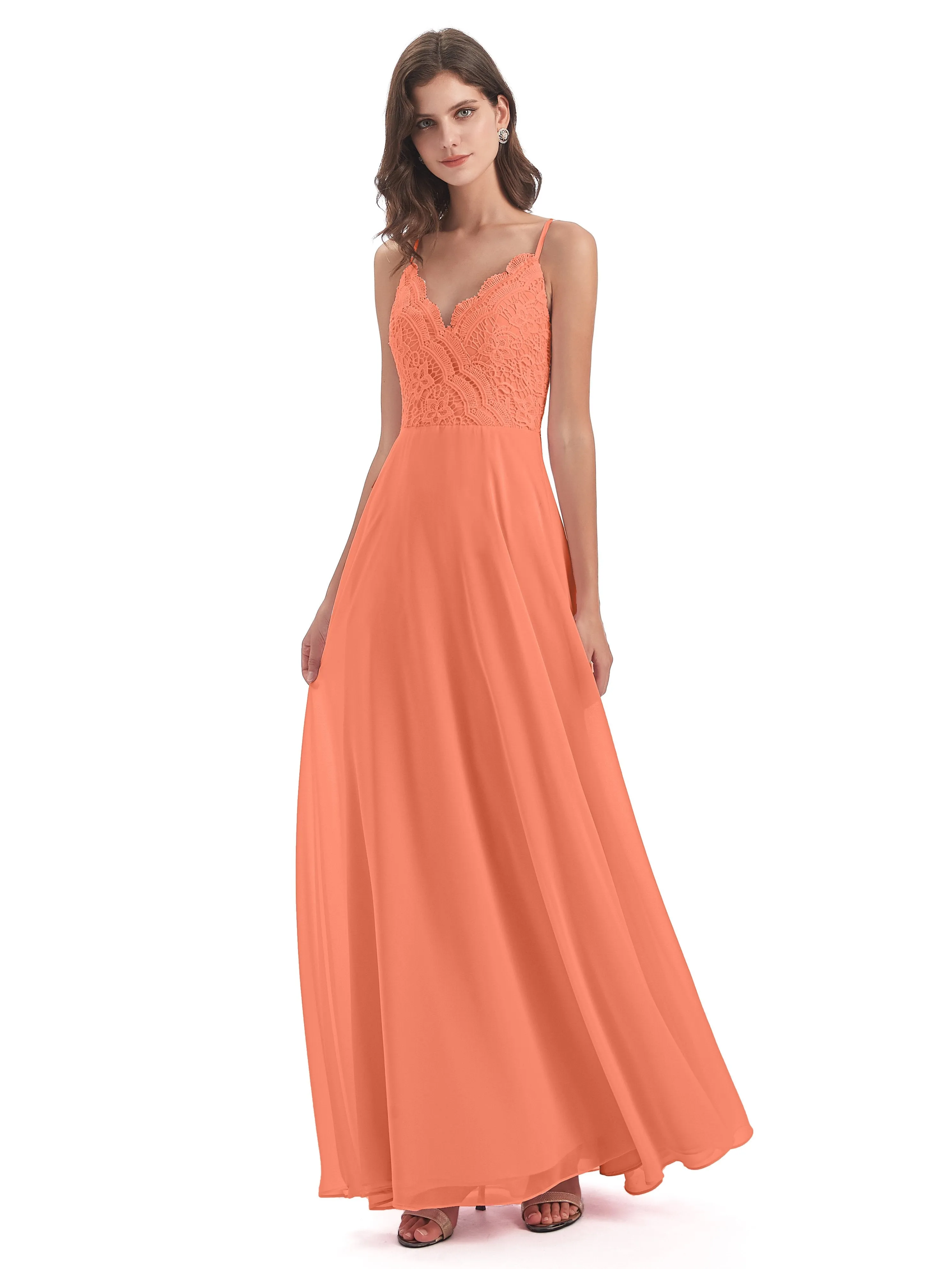 Mia Lace/Chiffon Sheath-Column Long Bridesmaid Dresses