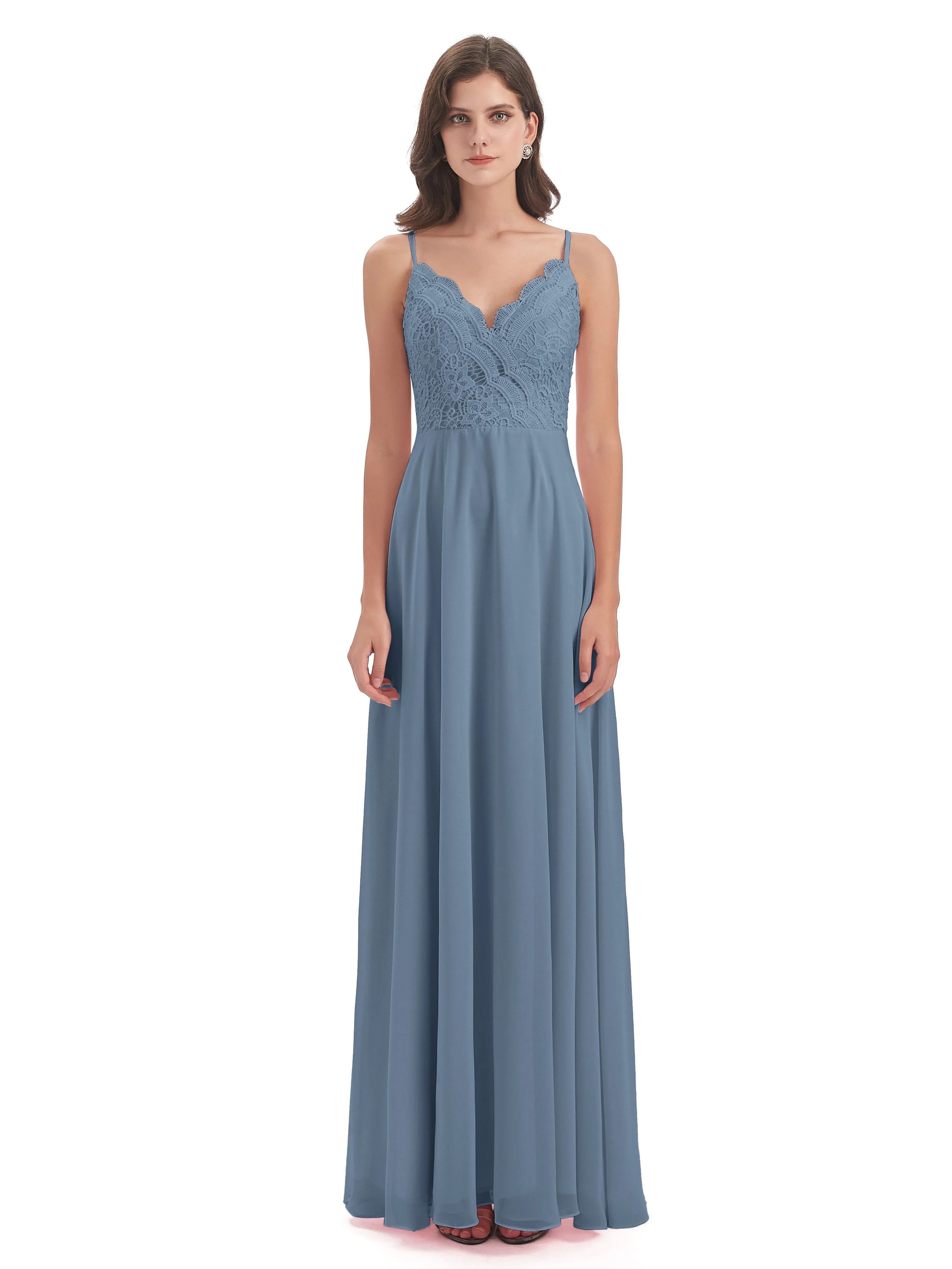 Mia Lace/Chiffon Sheath-Column Long Bridesmaid Dresses