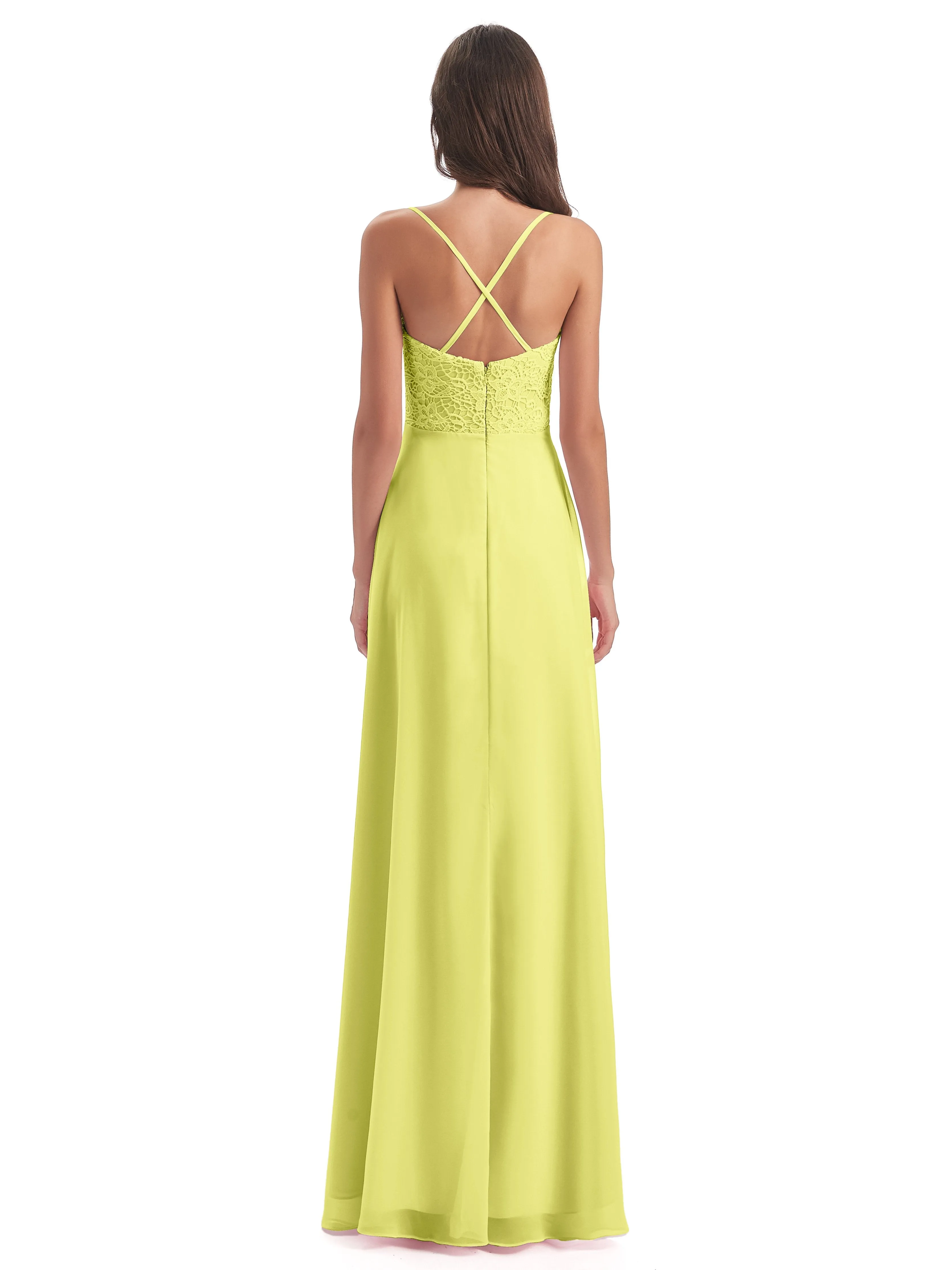 Mia Lace/Chiffon Sheath-Column Long Bridesmaid Dresses