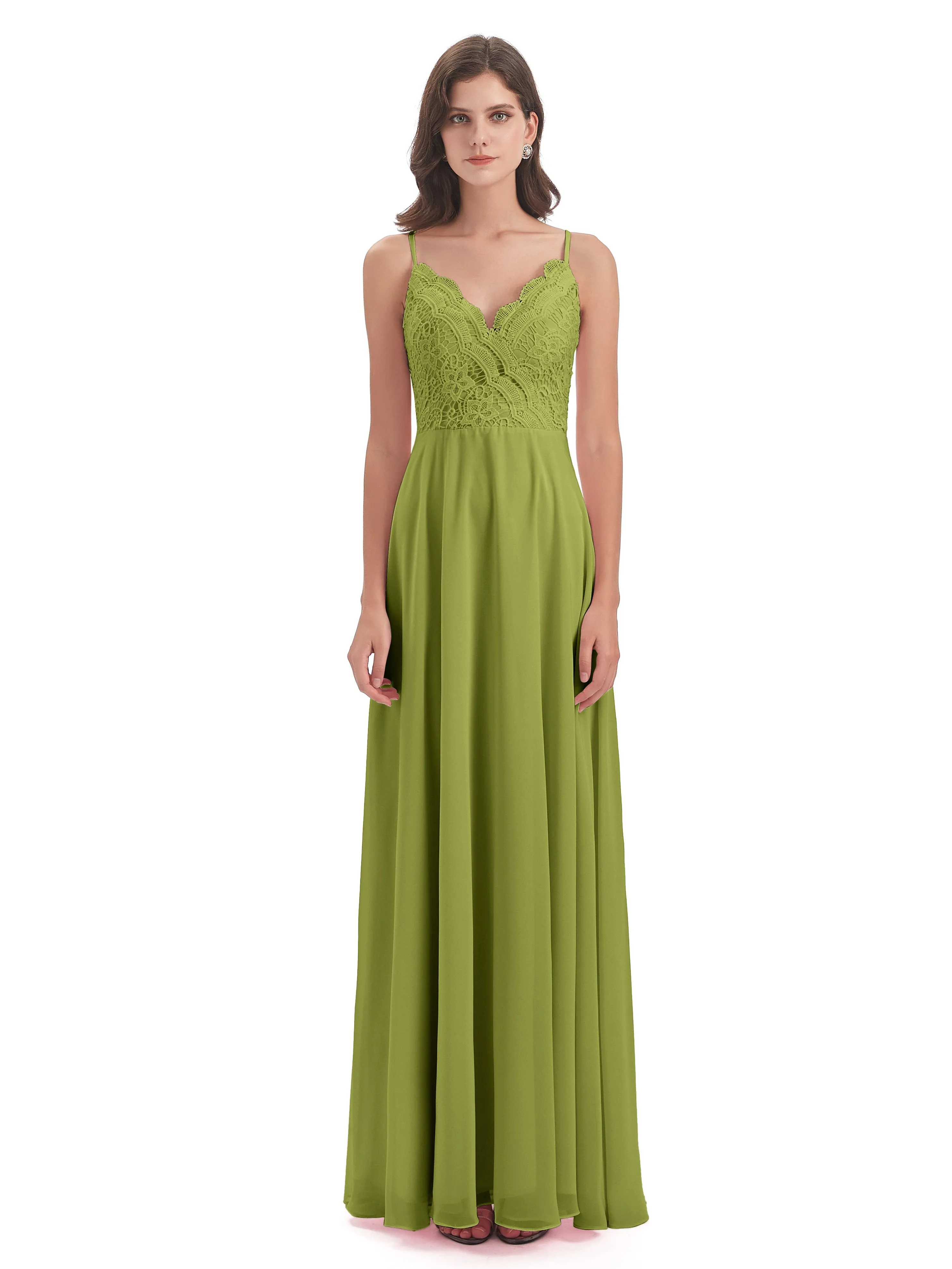 Mia Lace/Chiffon Sheath-Column Long Bridesmaid Dresses