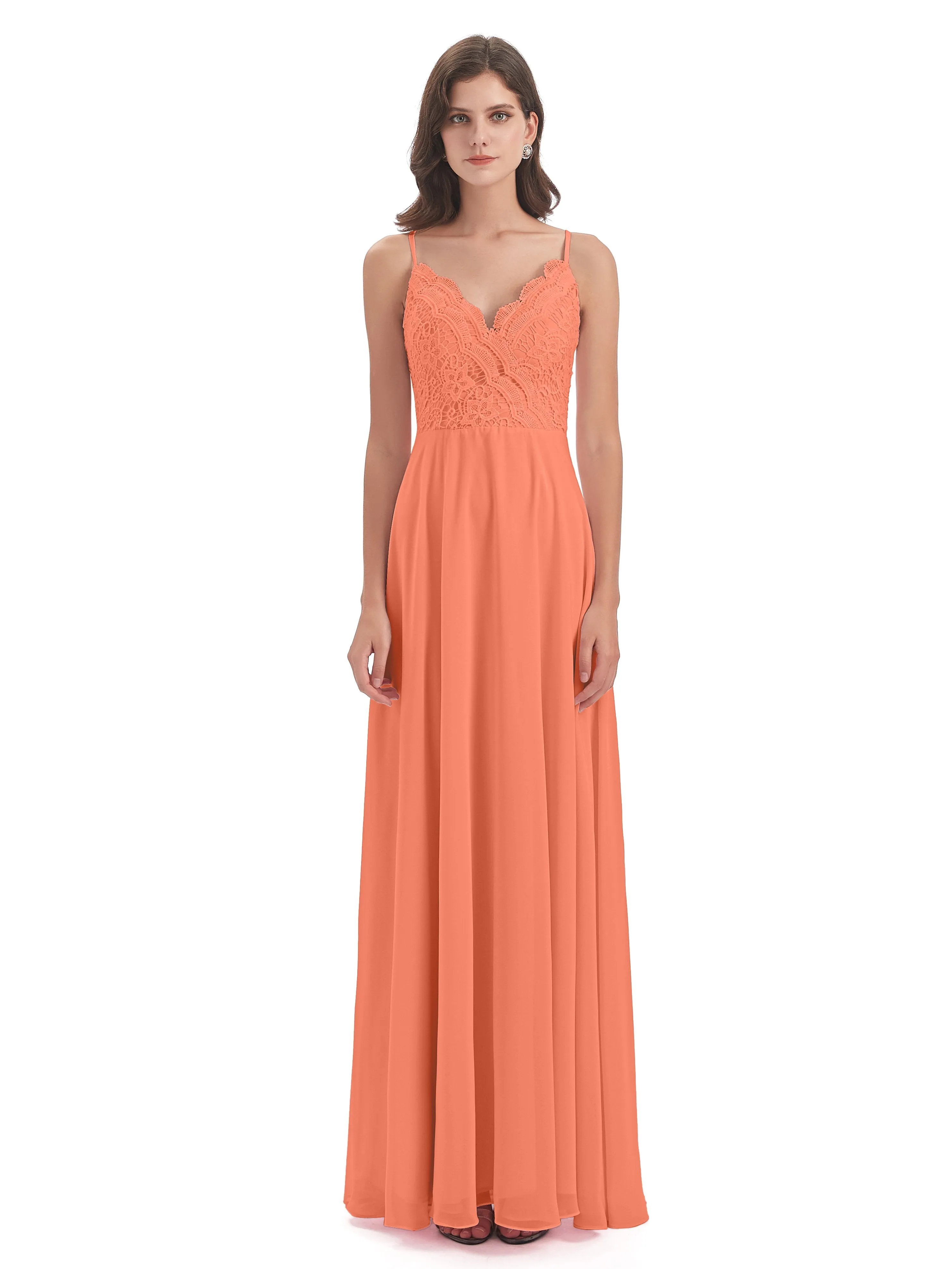 Mia Lace/Chiffon Sheath-Column Long Bridesmaid Dresses