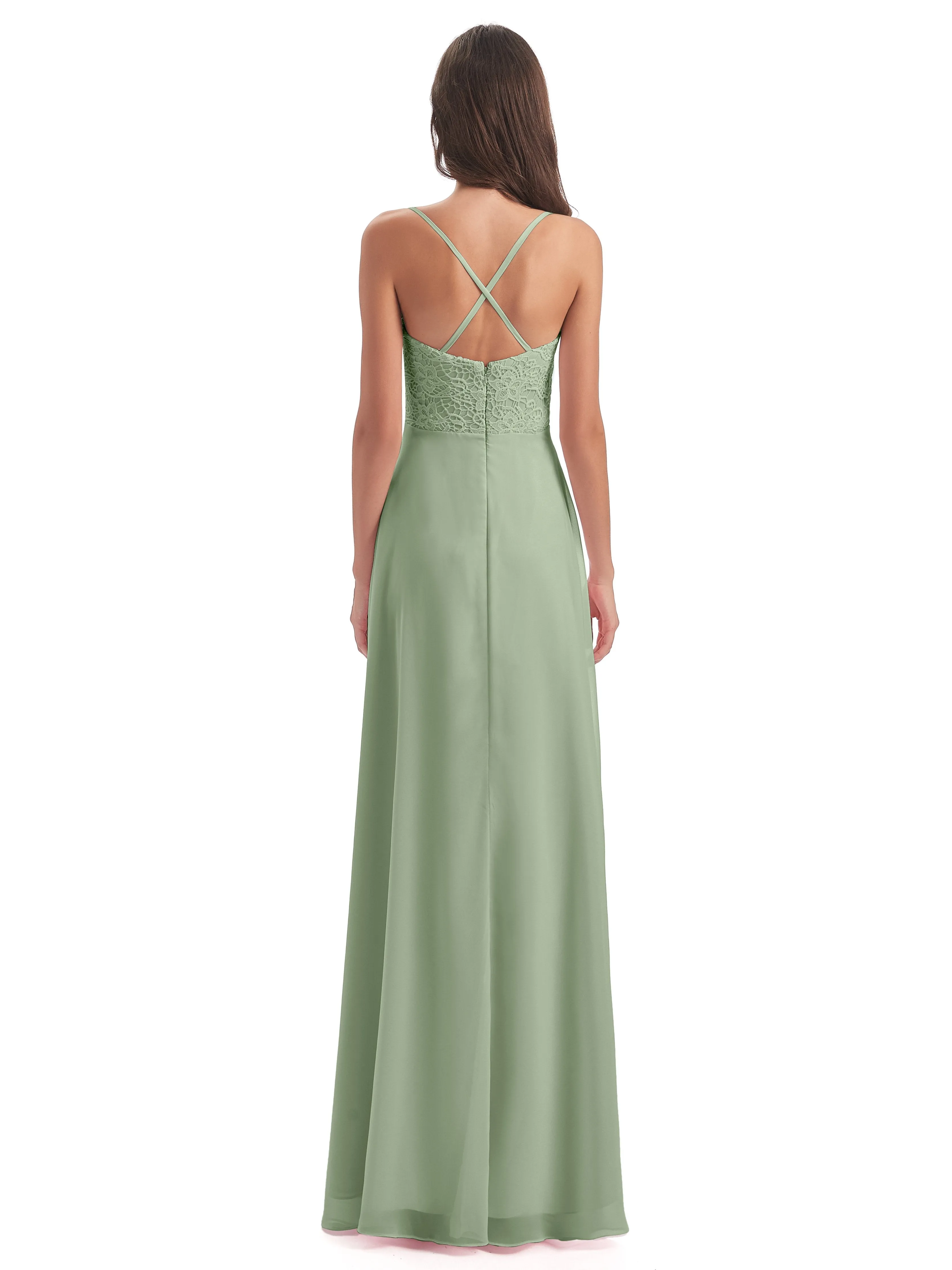 Mia Lace/Chiffon Sheath-Column Long Bridesmaid Dresses