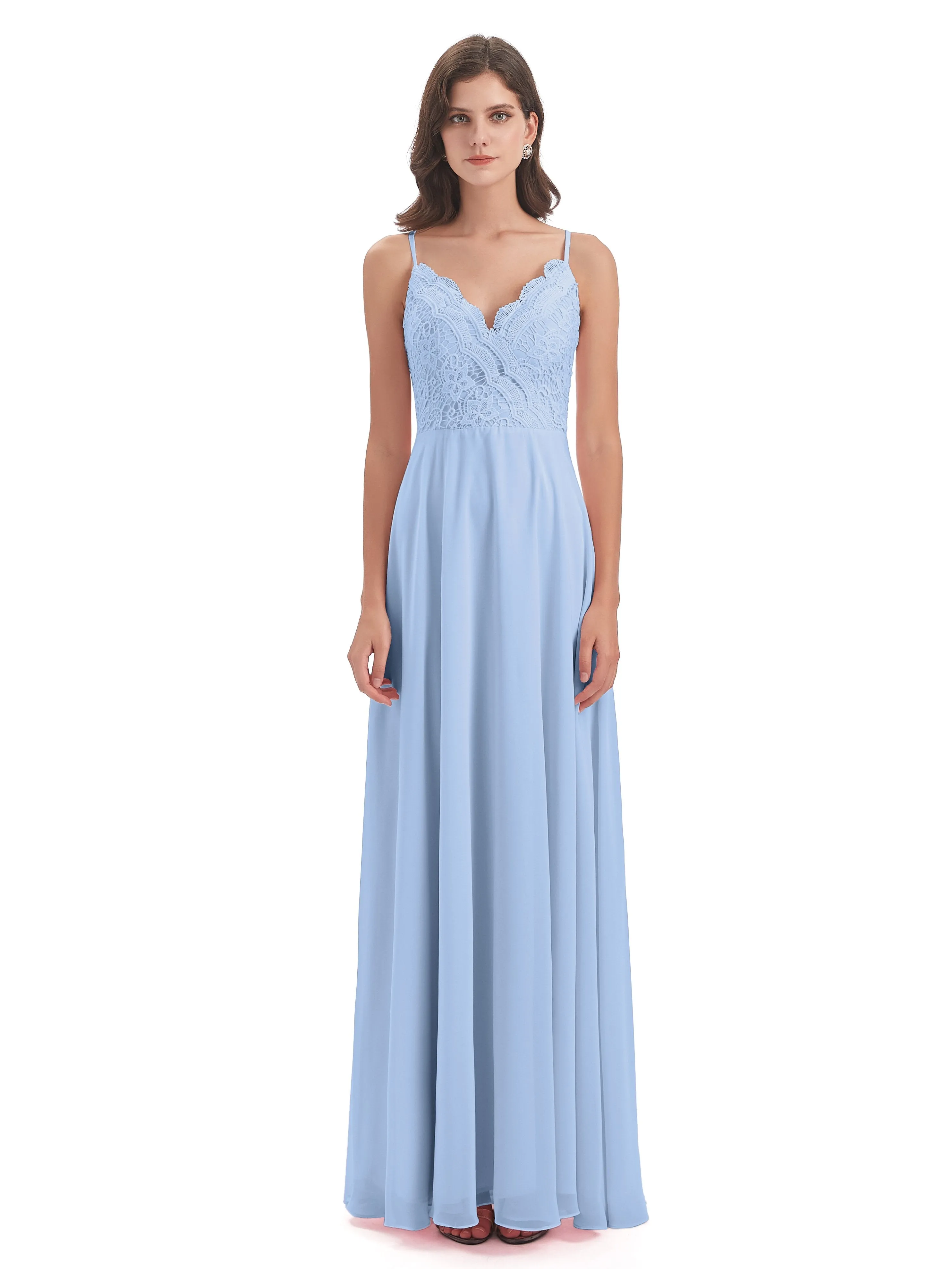 Mia Lace/Chiffon Sheath-Column Long Bridesmaid Dresses