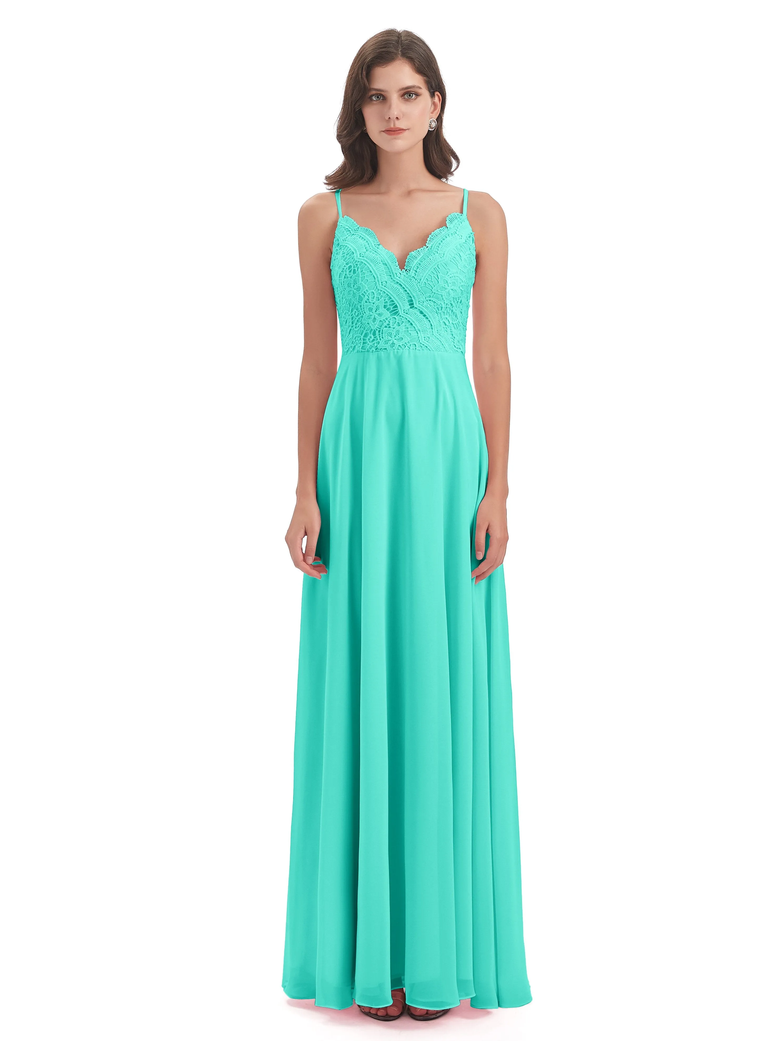 Mia Lace/Chiffon Sheath-Column Long Bridesmaid Dresses