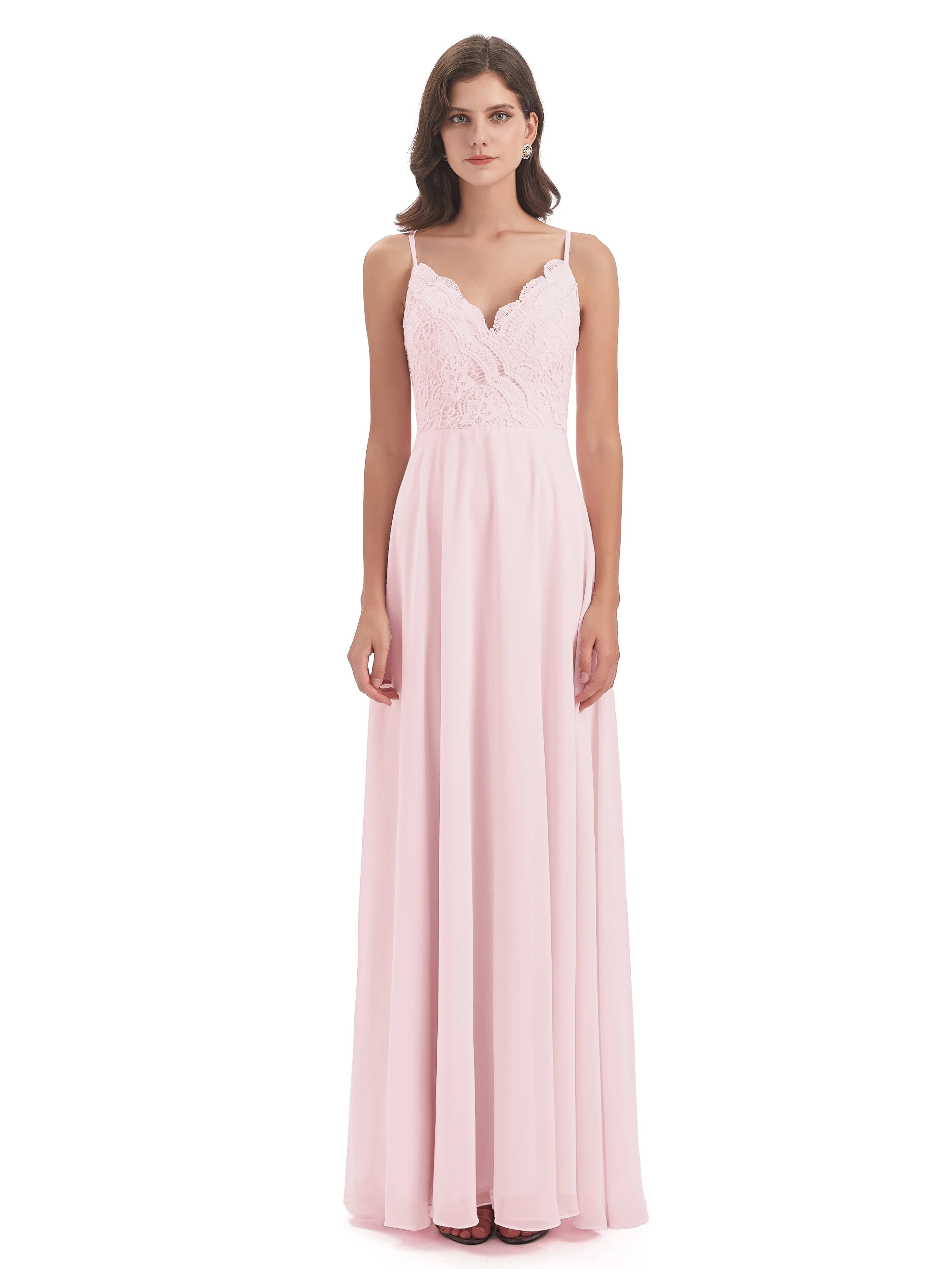 Mia Lace/Chiffon Sheath-Column Long Bridesmaid Dresses