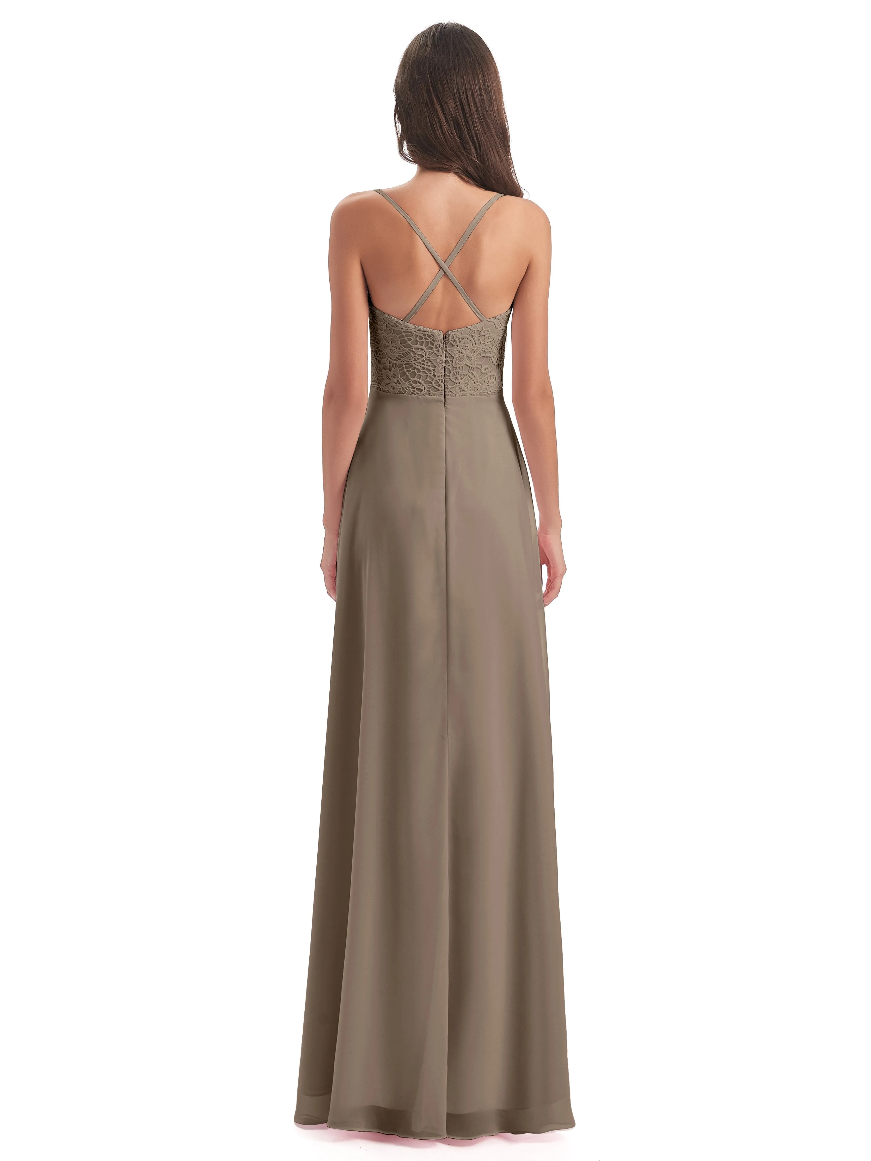 Mia Lace/Chiffon Sheath-Column Long Bridesmaid Dresses