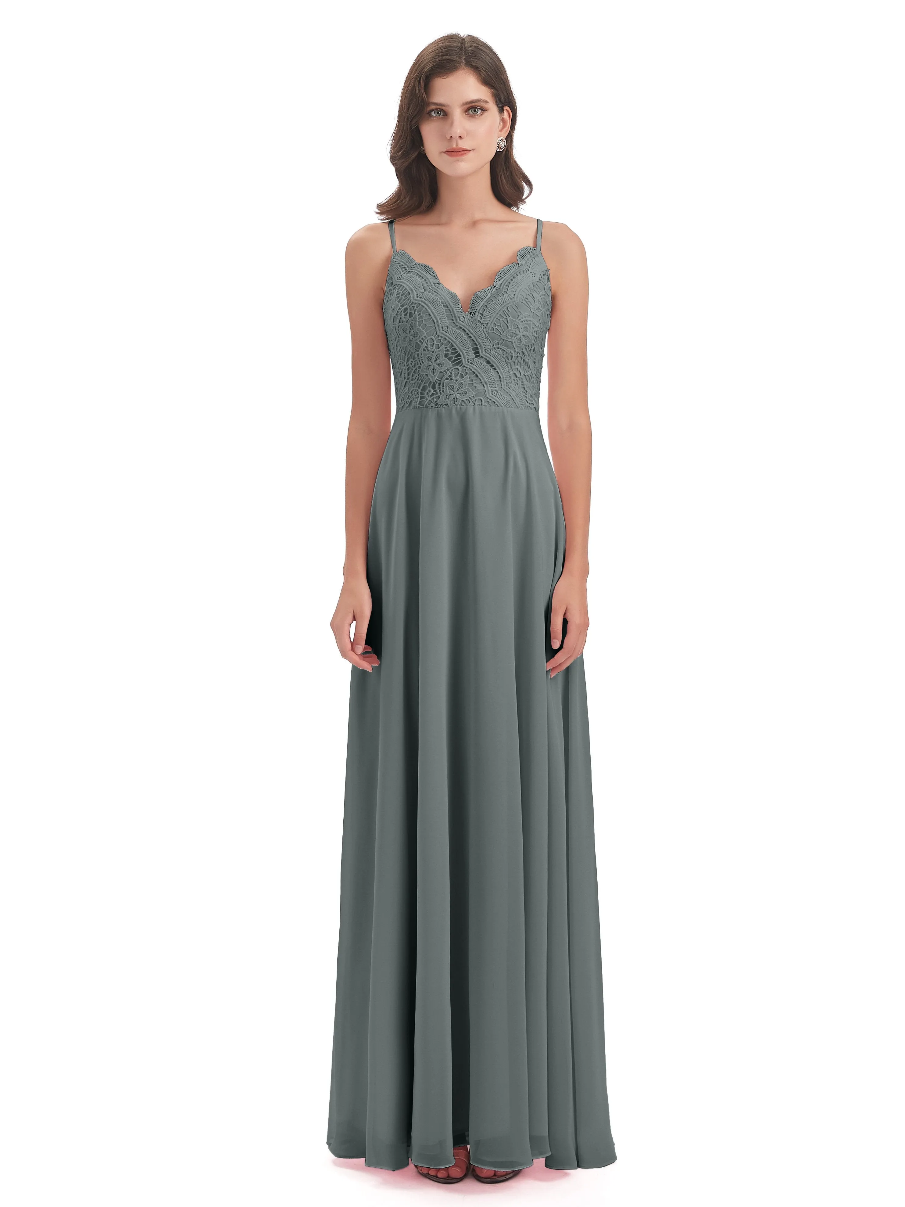 Mia Lace/Chiffon Sheath-Column Long Bridesmaid Dresses