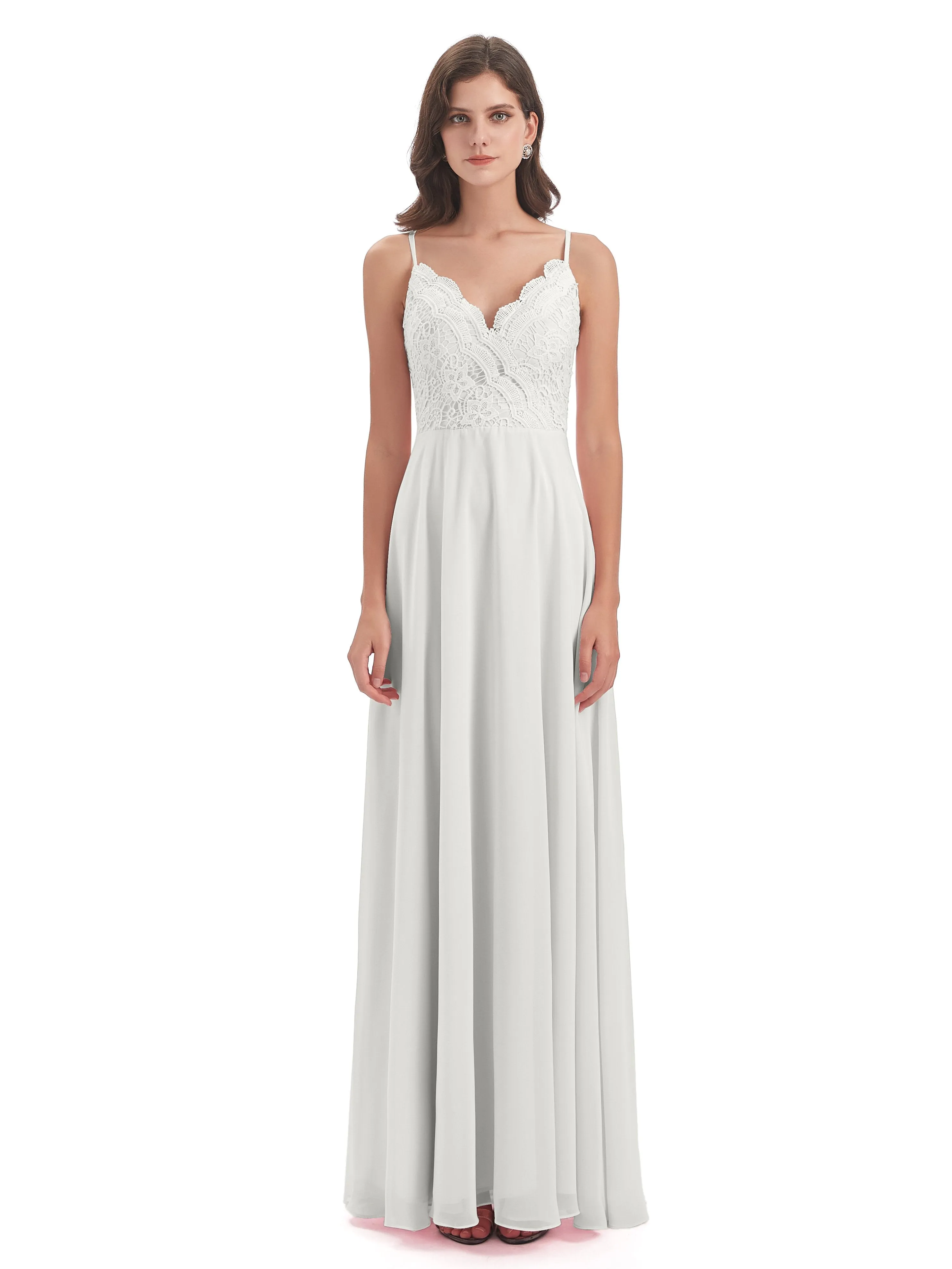 Mia Lace/Chiffon Sheath-Column Long Bridesmaid Dresses