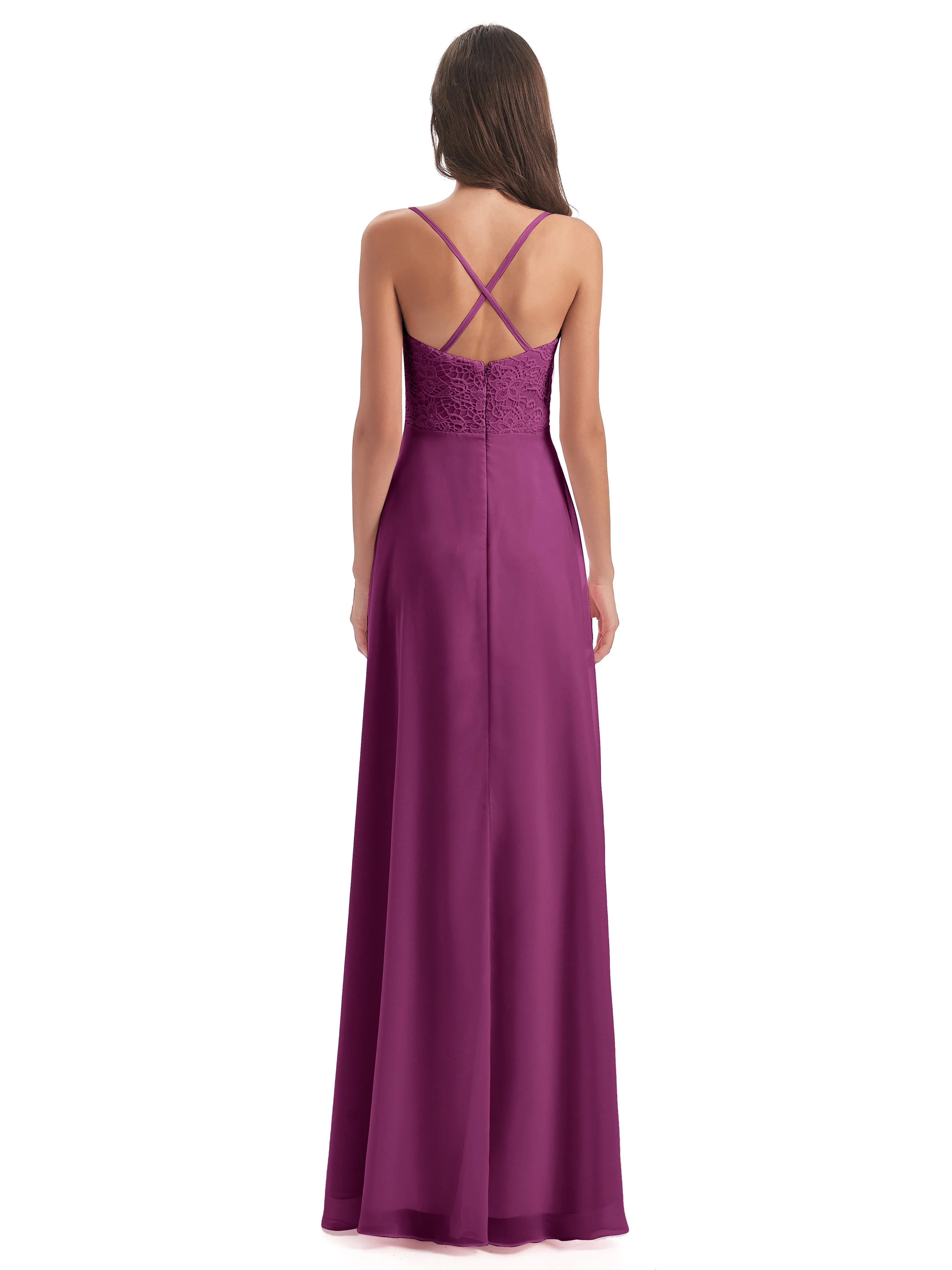 Mia Lace/Chiffon Sheath-Column Long Bridesmaid Dresses