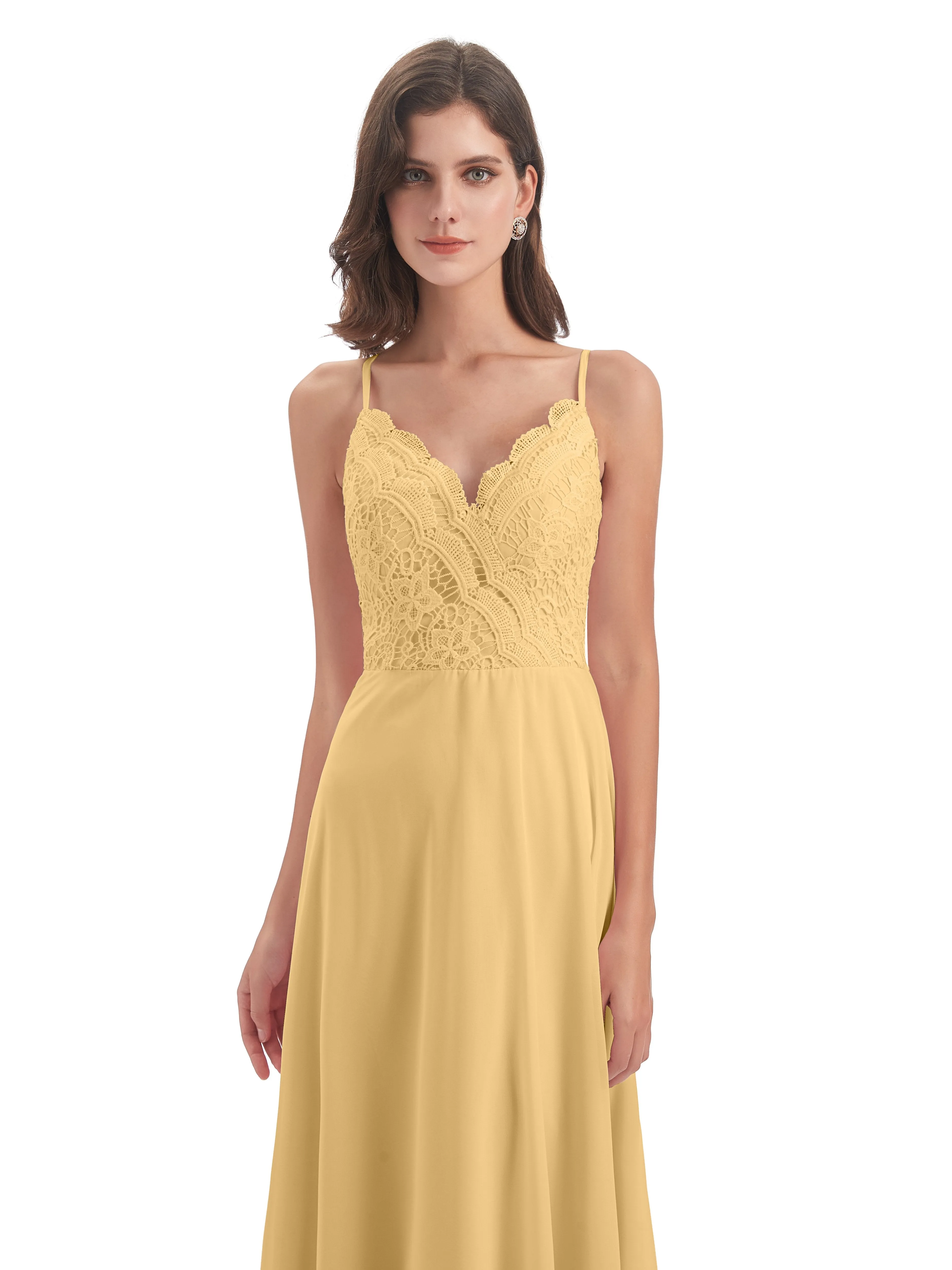 Mia Lace/Chiffon Sheath-Column Long Bridesmaid Dresses