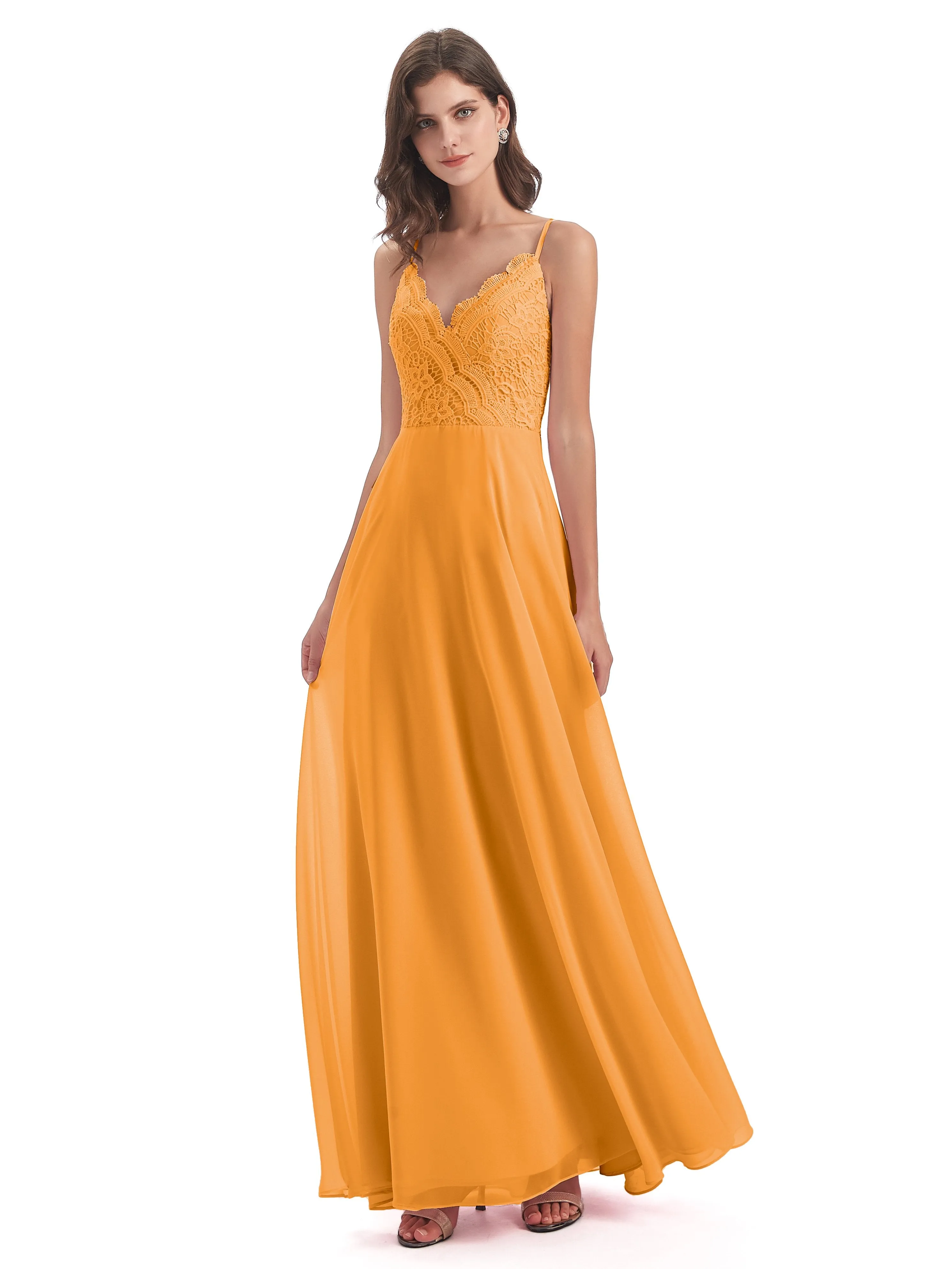 Mia Lace/Chiffon Sheath-Column Long Bridesmaid Dresses