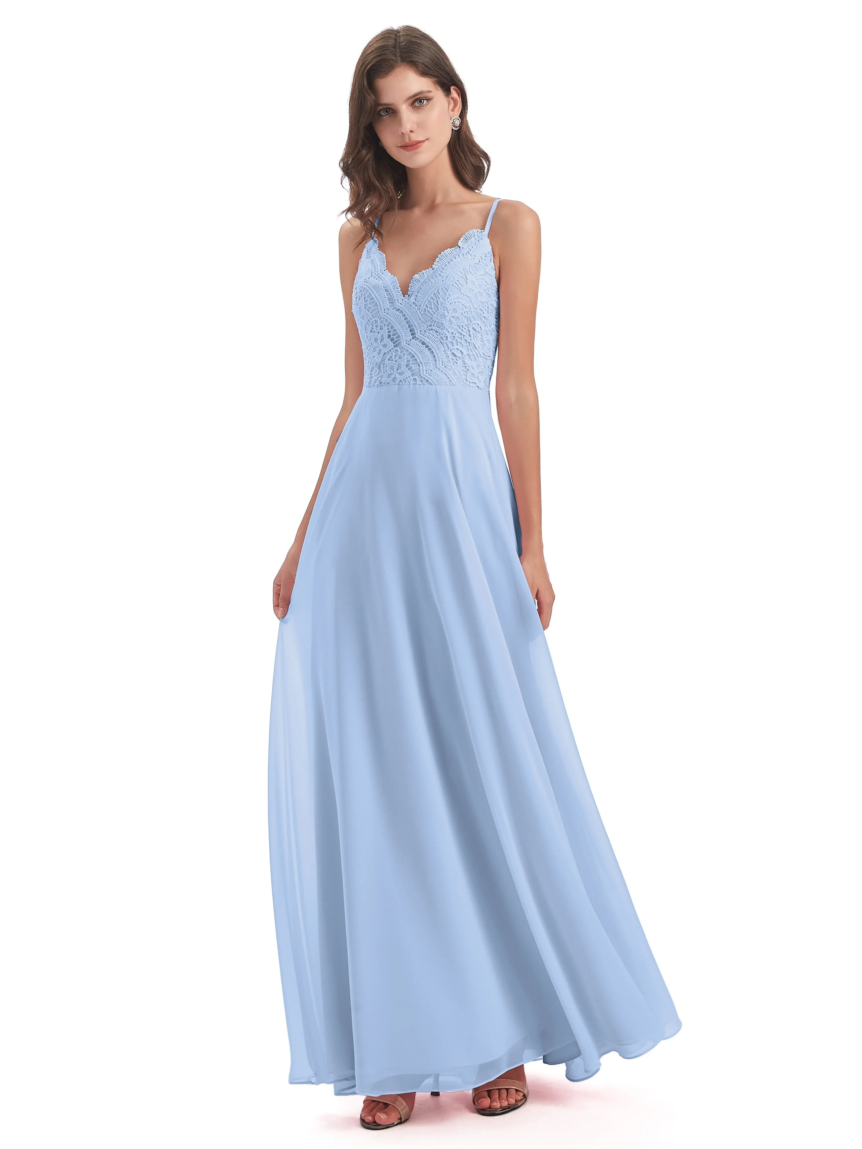 Mia Lace/Chiffon Sheath-Column Long Bridesmaid Dresses