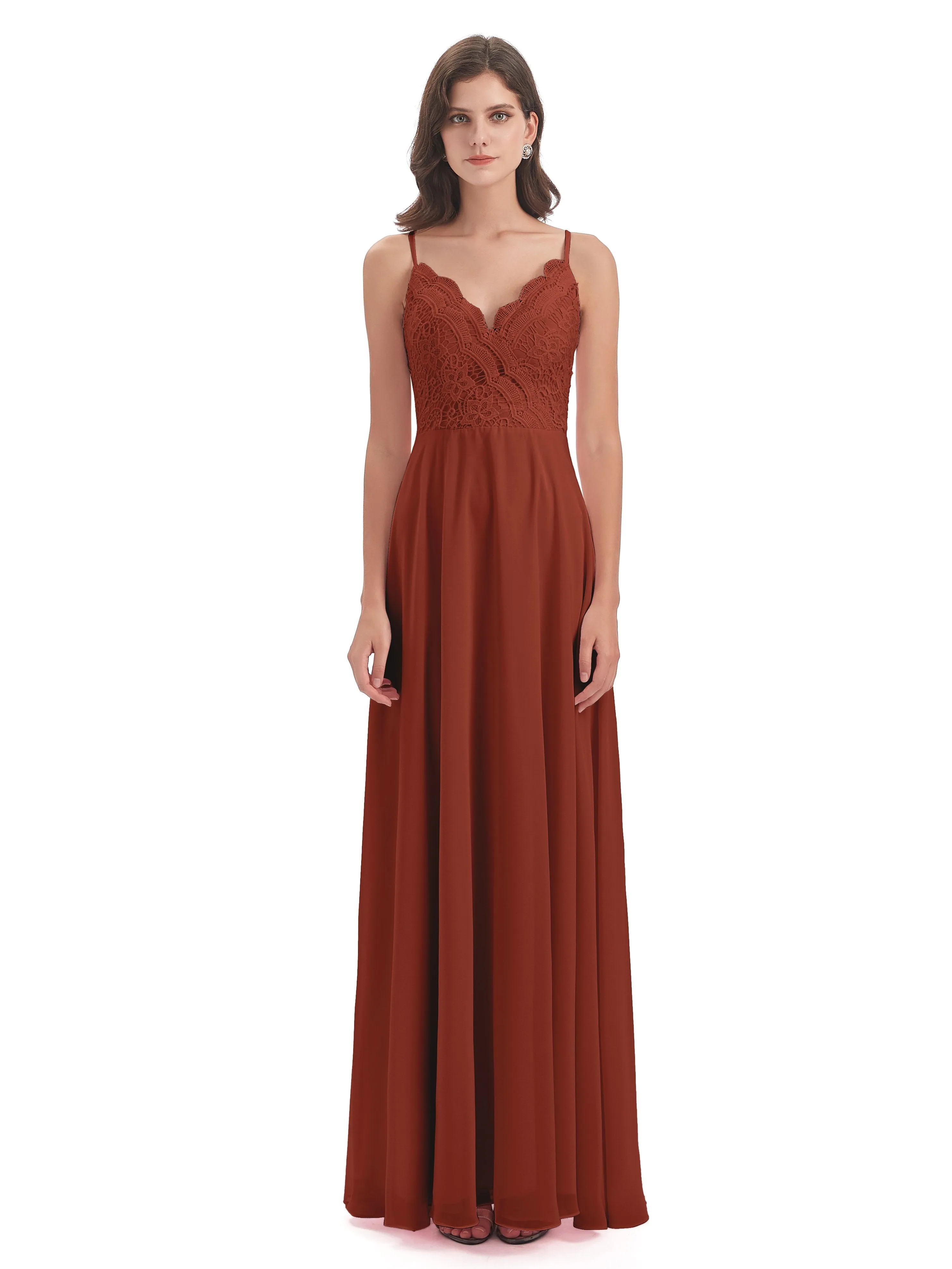 Mia Lace/Chiffon Sheath-Column Long Bridesmaid Dresses