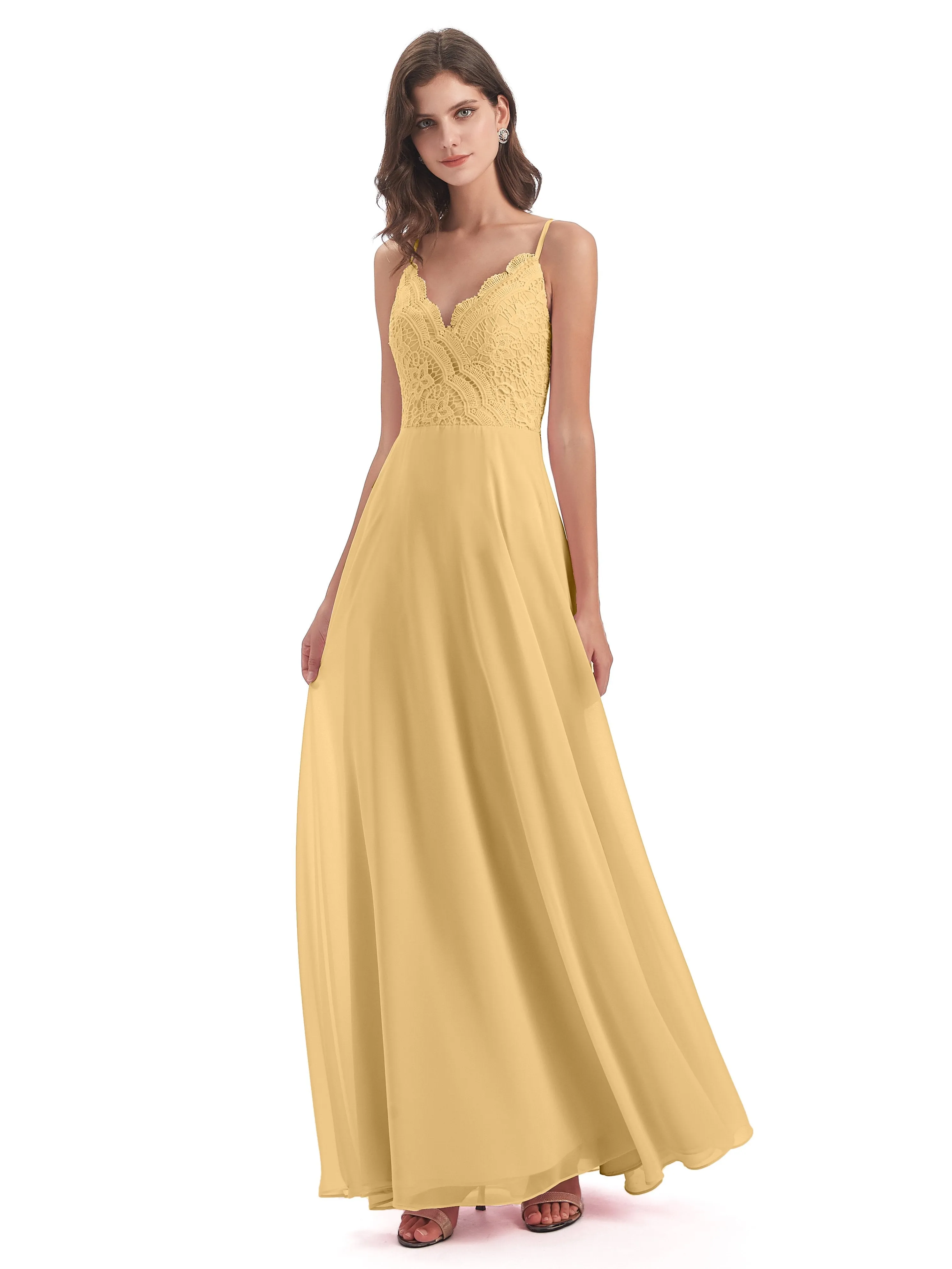 Mia Lace/Chiffon Sheath-Column Long Bridesmaid Dresses