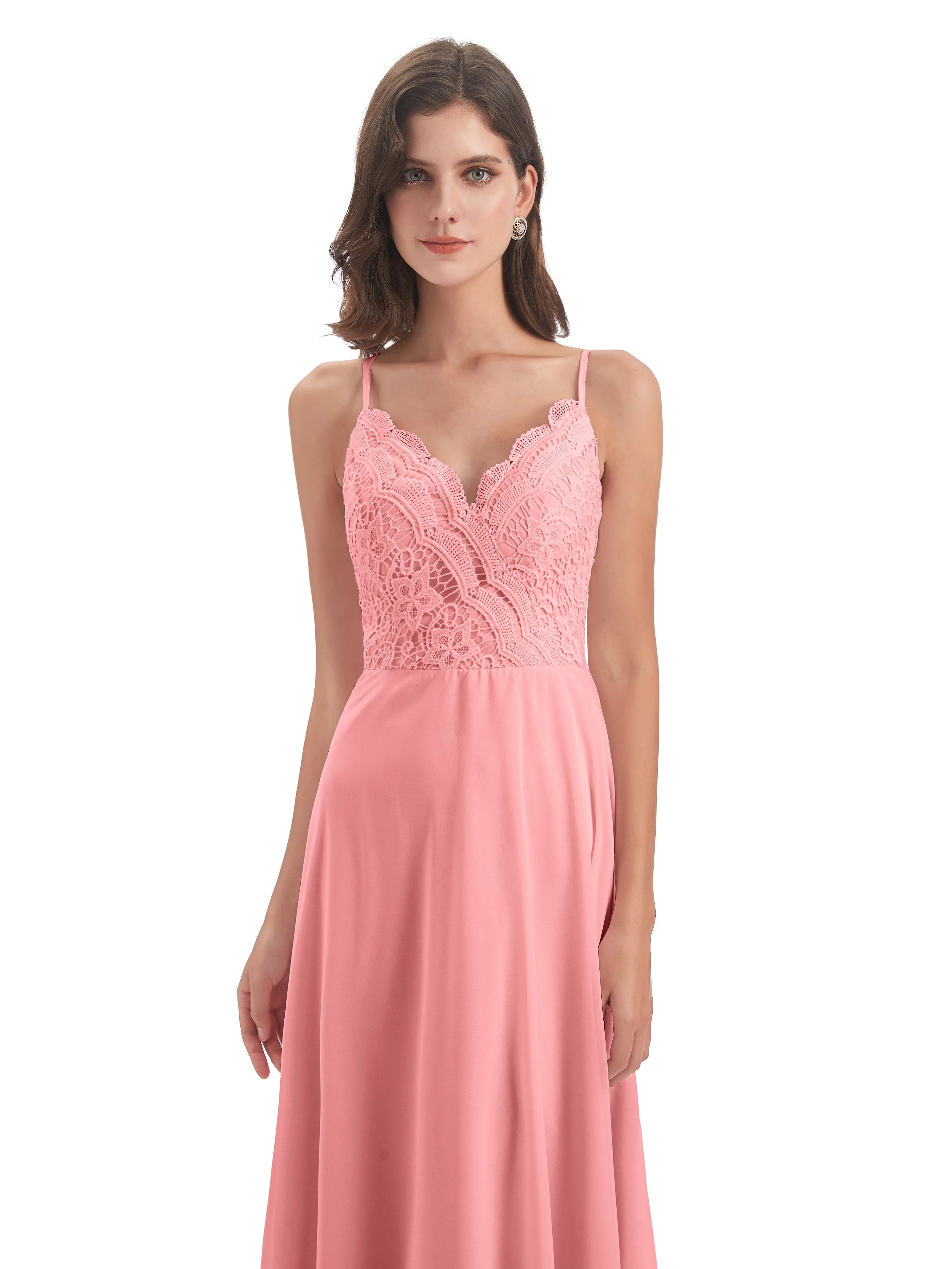 Mia Lace/Chiffon Sheath-Column Long Bridesmaid Dresses