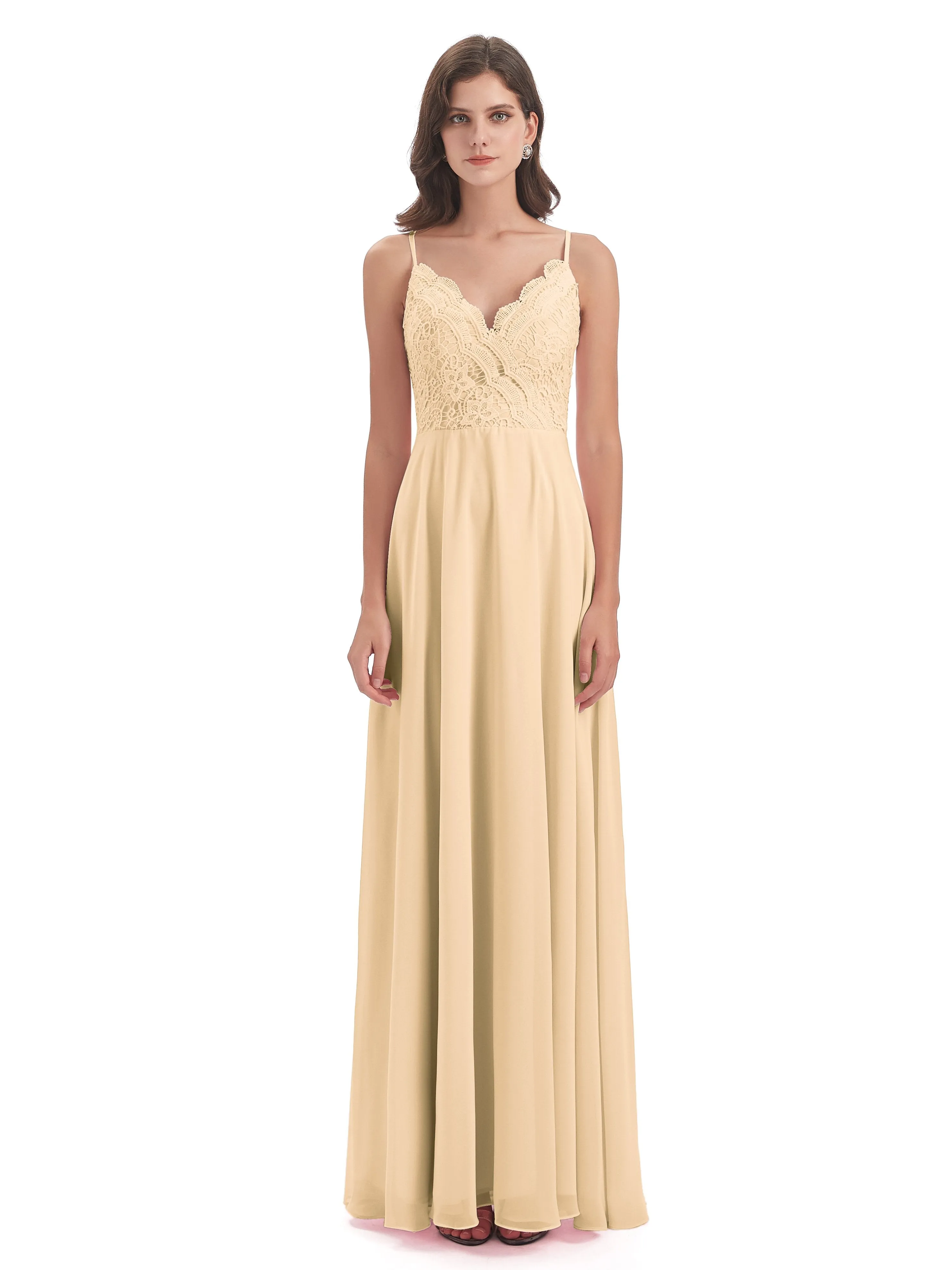 Mia Lace/Chiffon Sheath-Column Long Bridesmaid Dresses