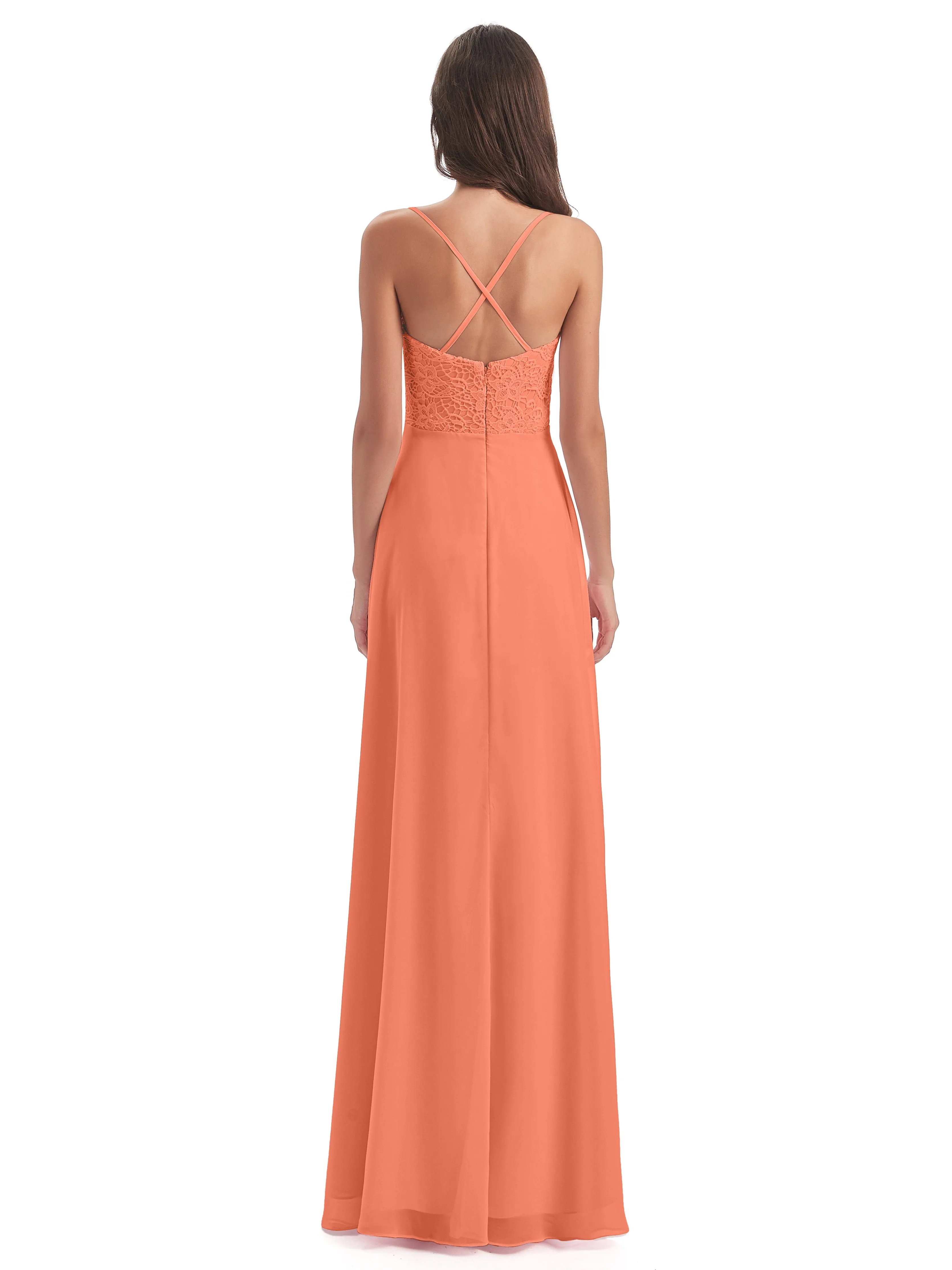 Mia Lace/Chiffon Sheath-Column Long Bridesmaid Dresses