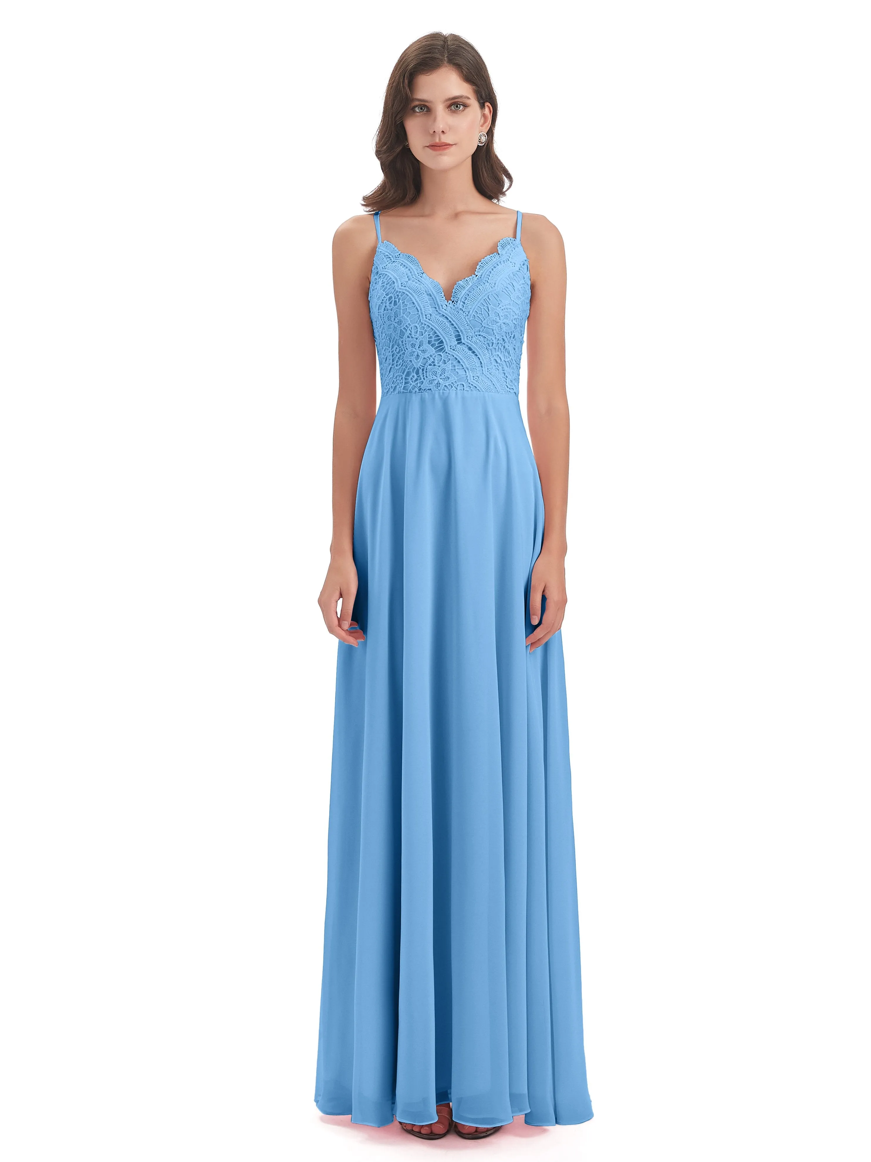 Mia Lace/Chiffon Sheath-Column Long Bridesmaid Dresses