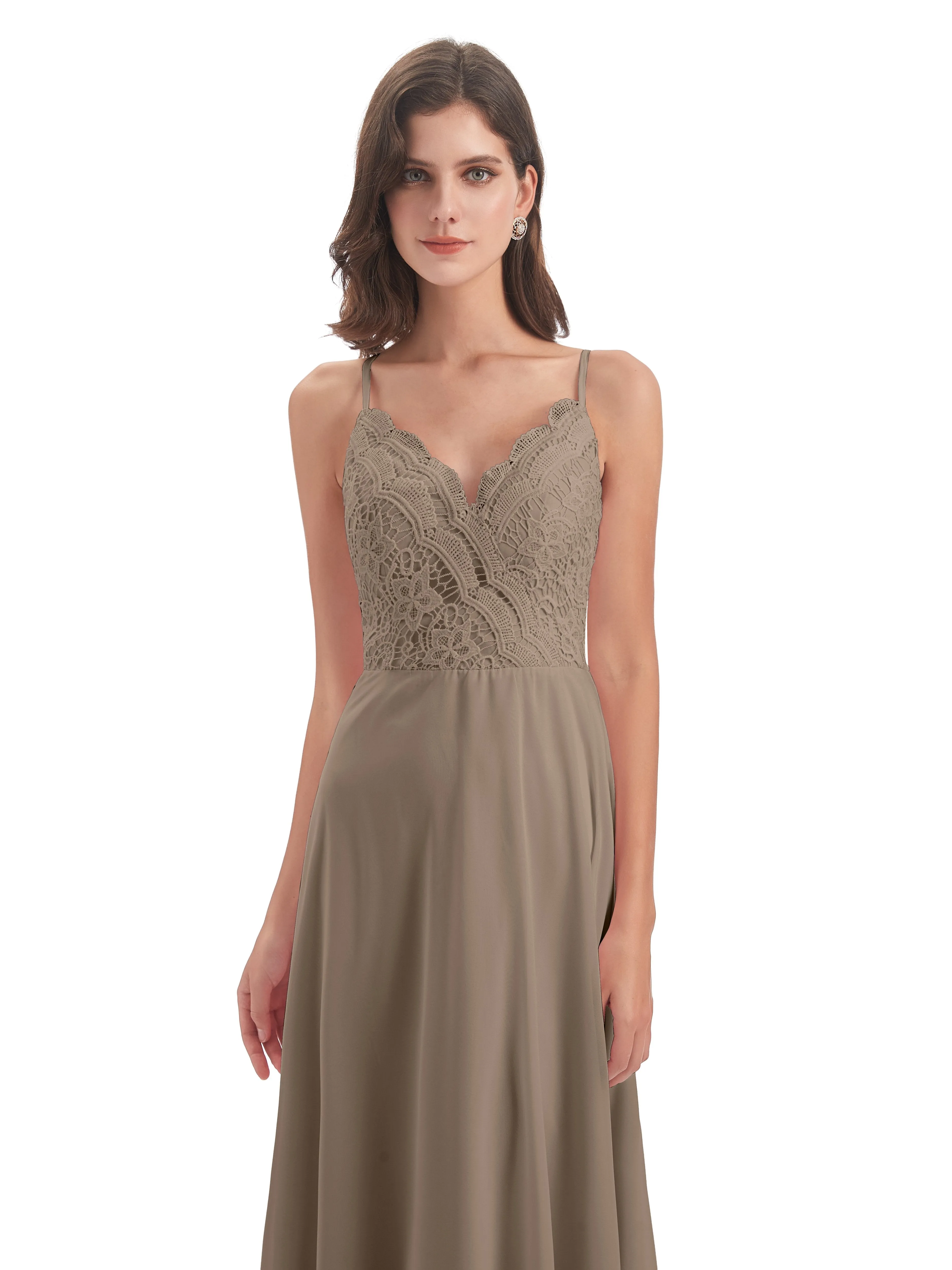 Mia Lace/Chiffon Sheath-Column Long Bridesmaid Dresses