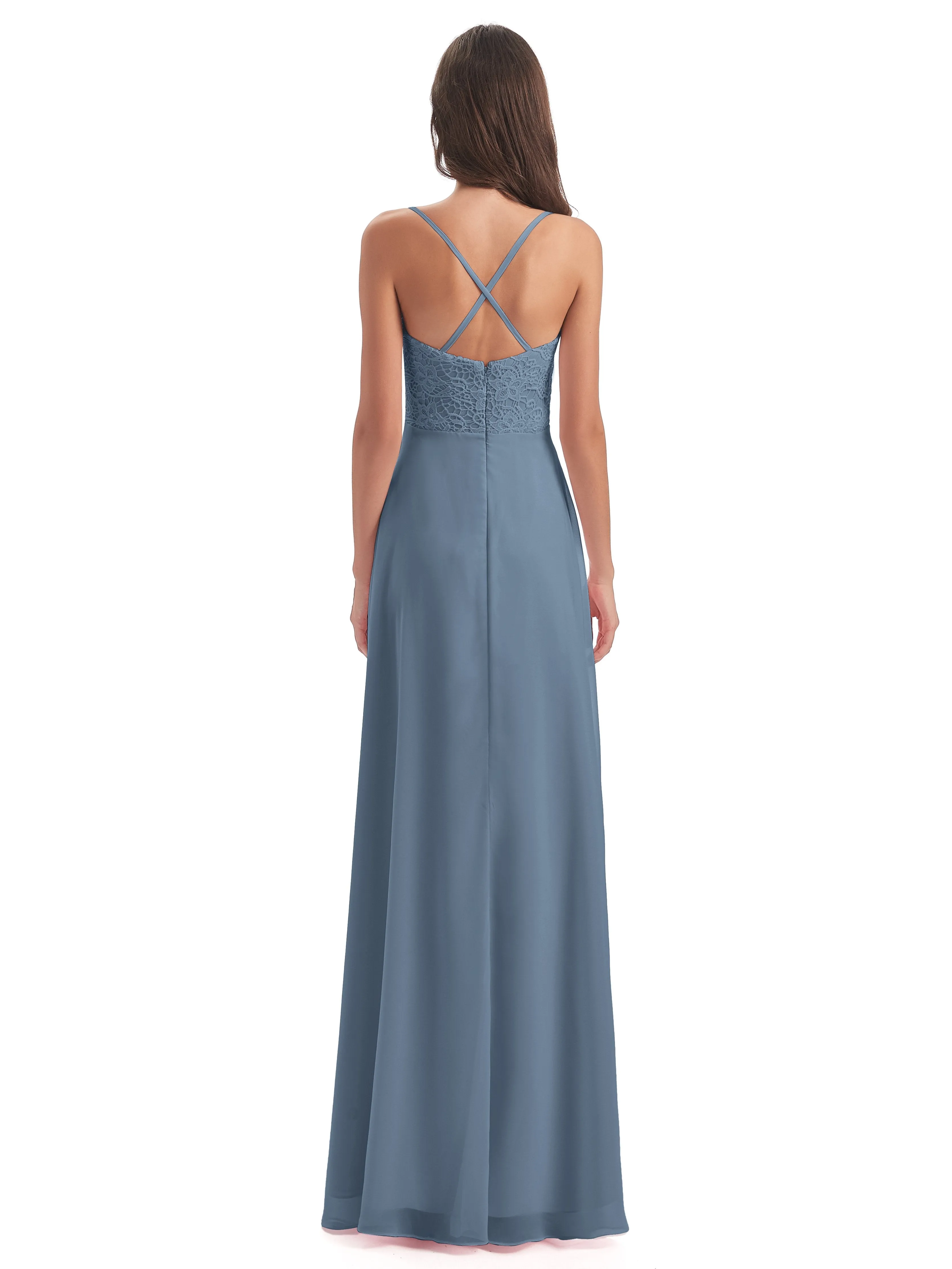 Mia Lace/Chiffon Sheath-Column Long Bridesmaid Dresses