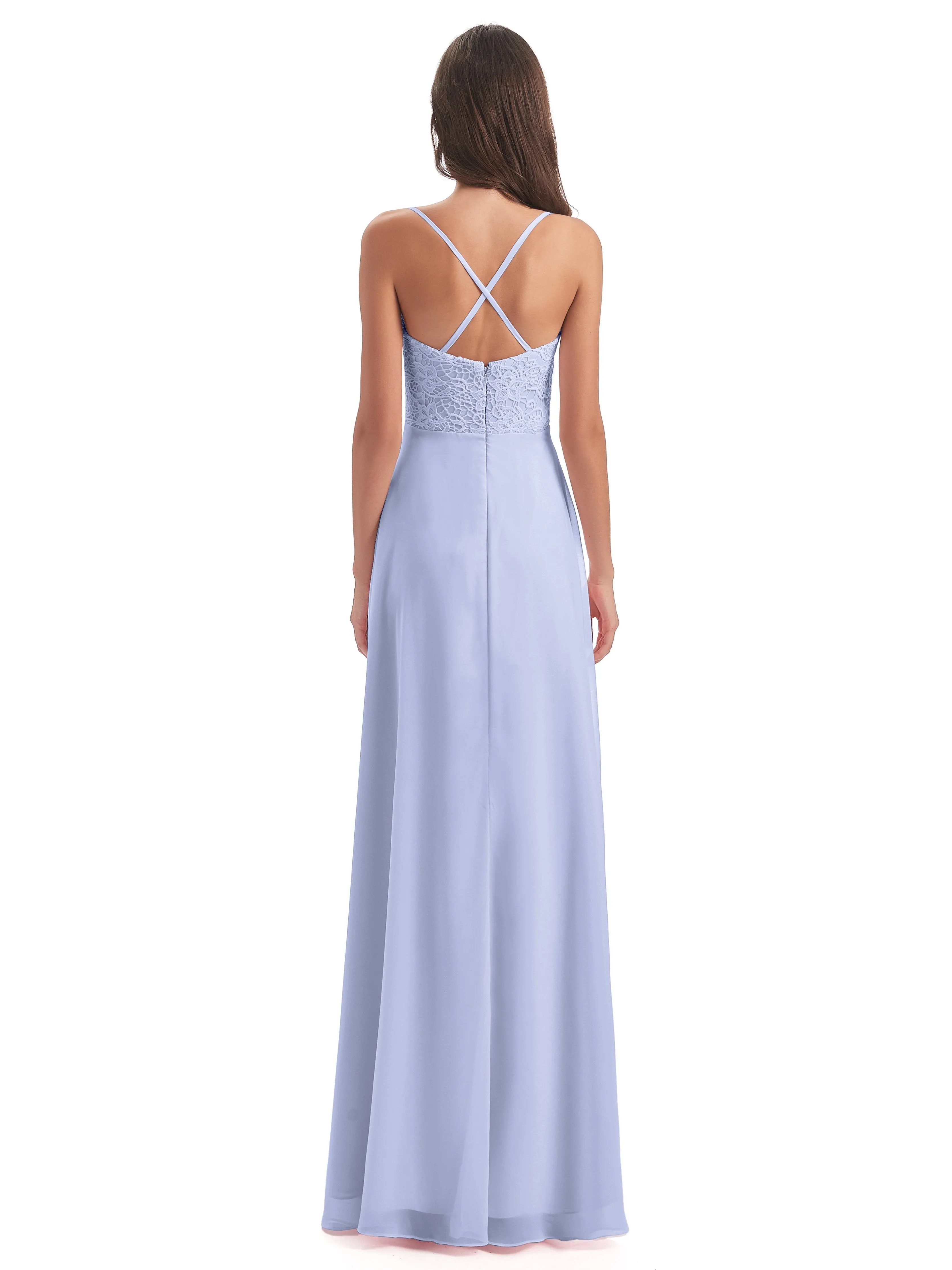 Mia Lace/Chiffon Sheath-Column Long Bridesmaid Dresses