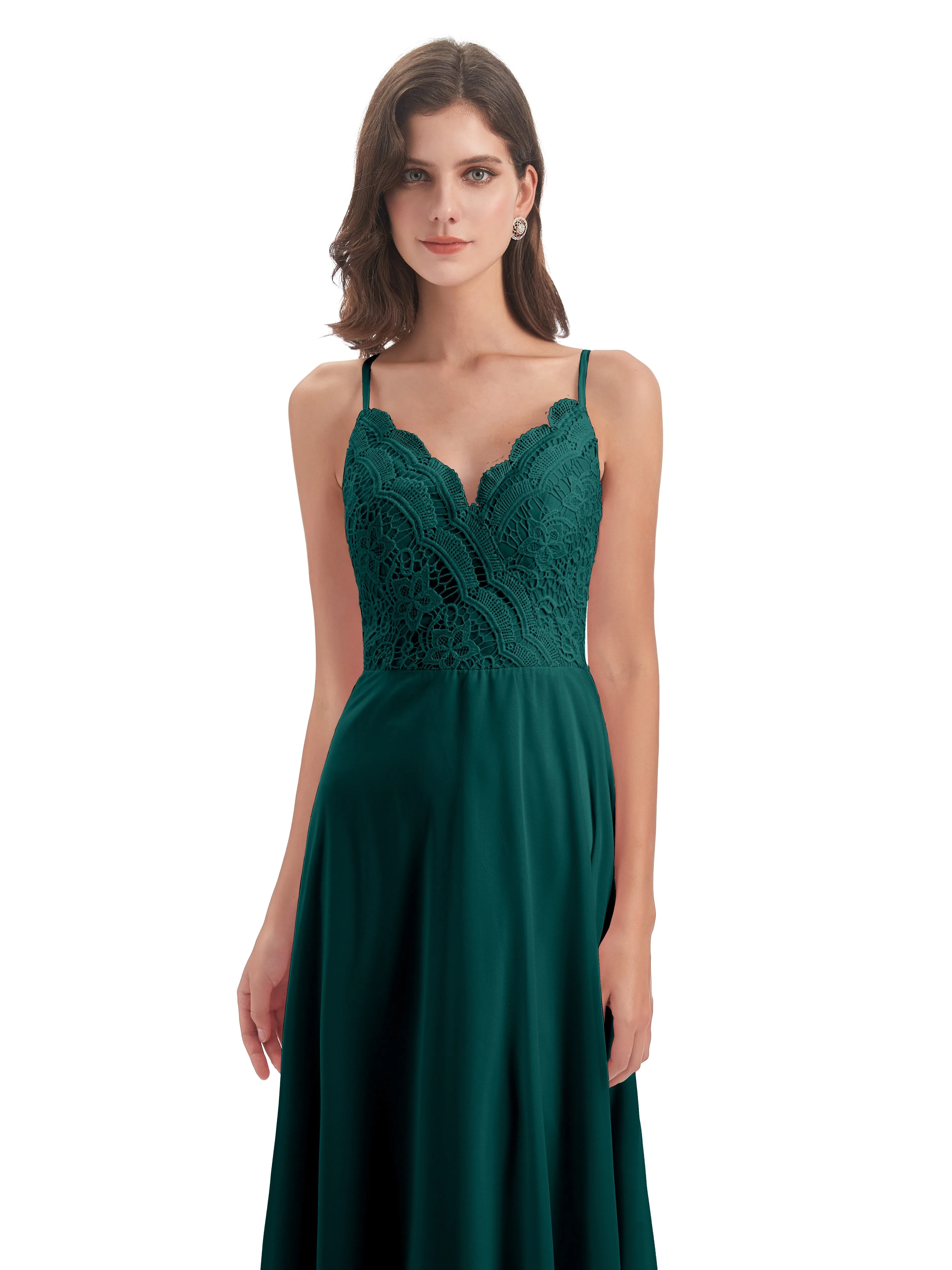 Mia Lace/Chiffon Sheath-Column Long Bridesmaid Dresses