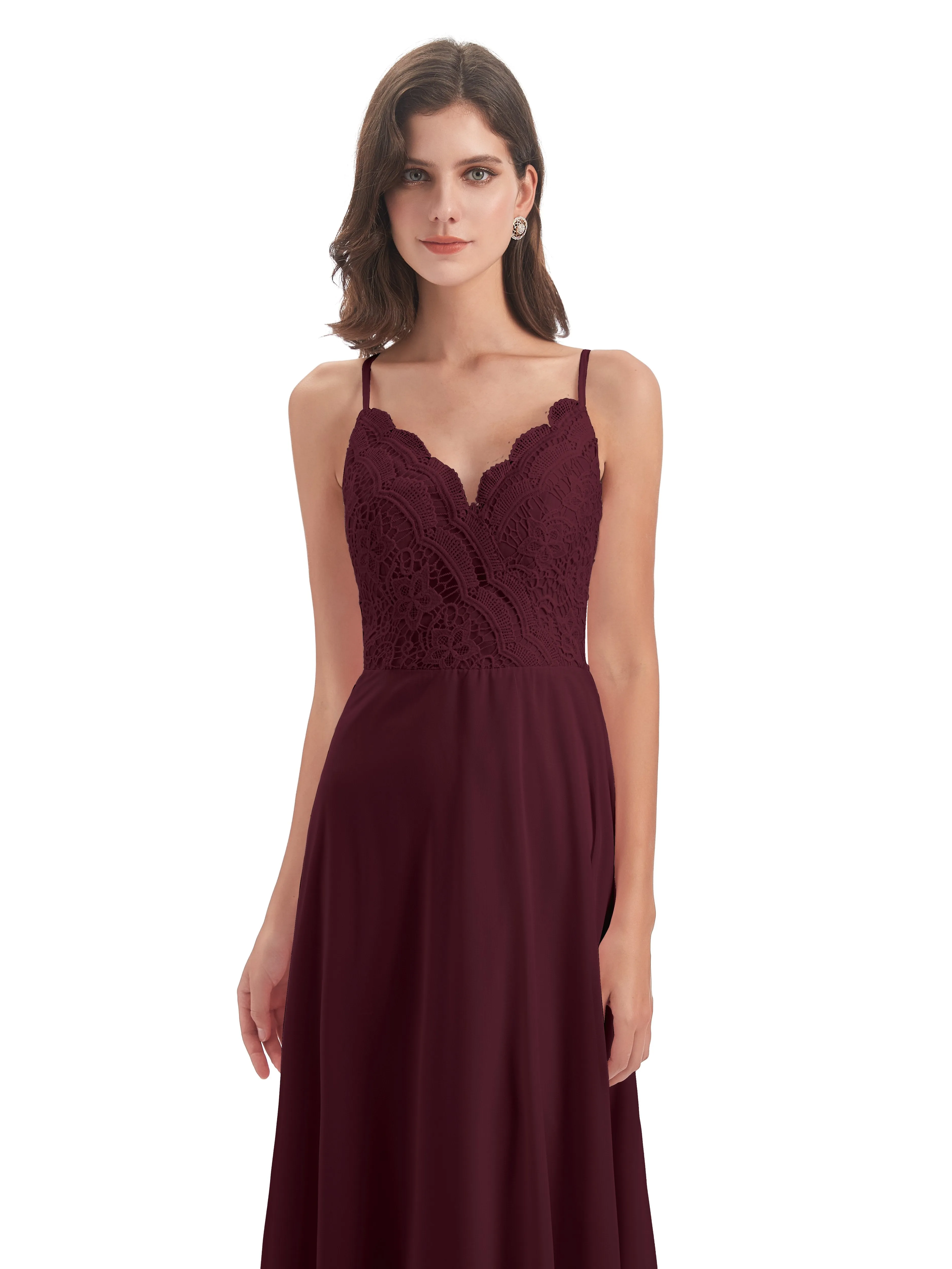 Mia Lace/Chiffon Sheath-Column Long Bridesmaid Dresses