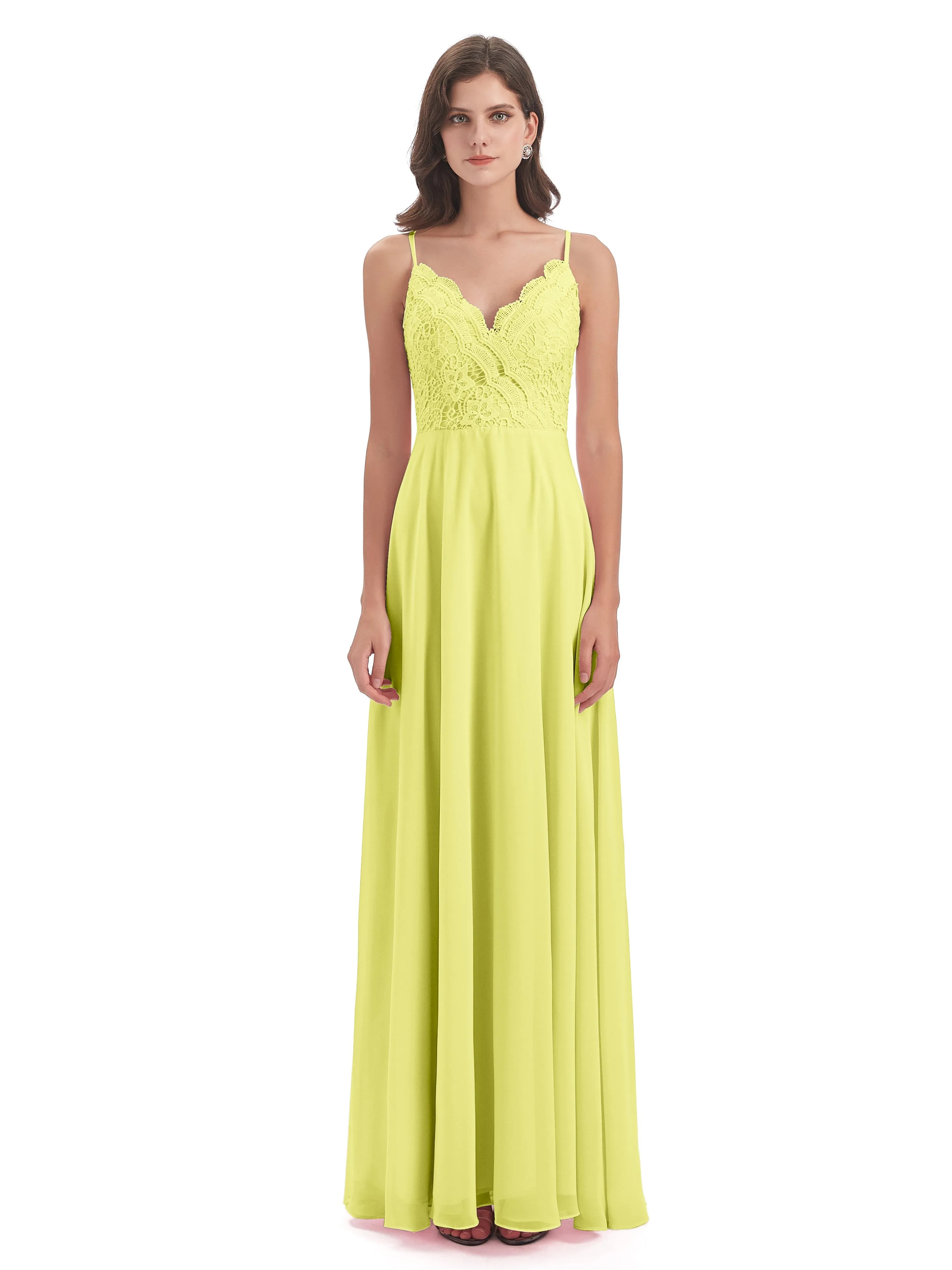 Mia Lace/Chiffon Sheath-Column Long Bridesmaid Dresses