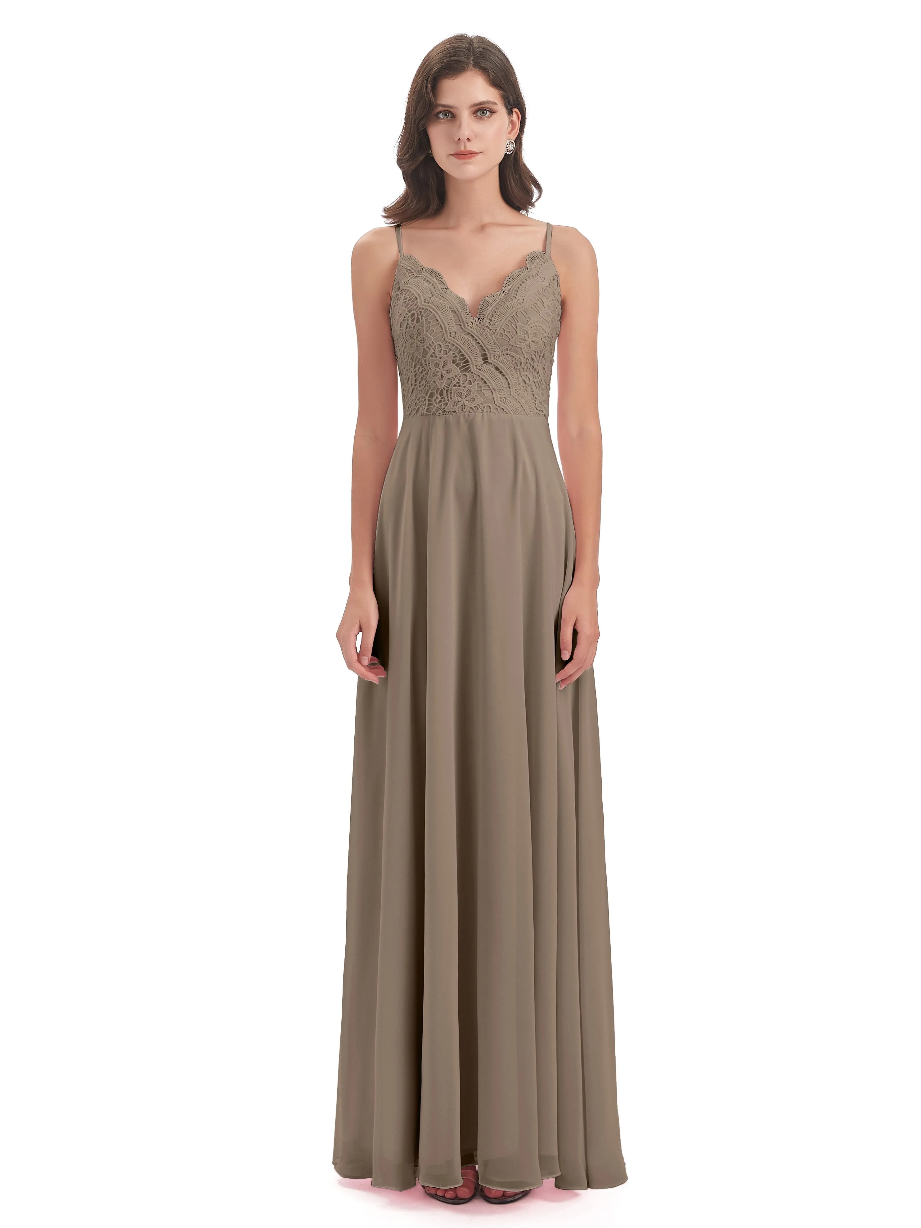 Mia Lace/Chiffon Sheath-Column Long Bridesmaid Dresses