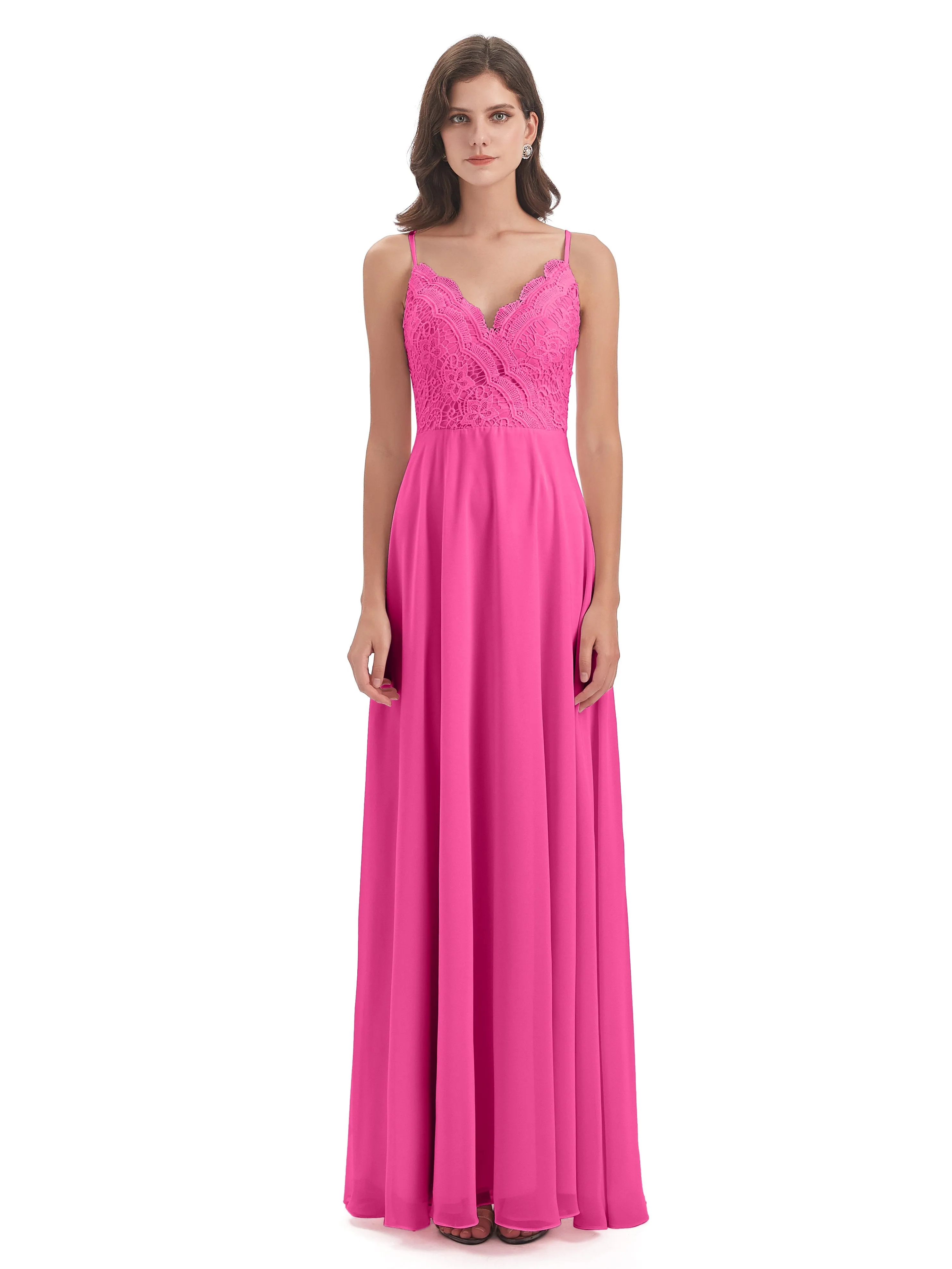 Mia Lace/Chiffon Sheath-Column Long Bridesmaid Dresses