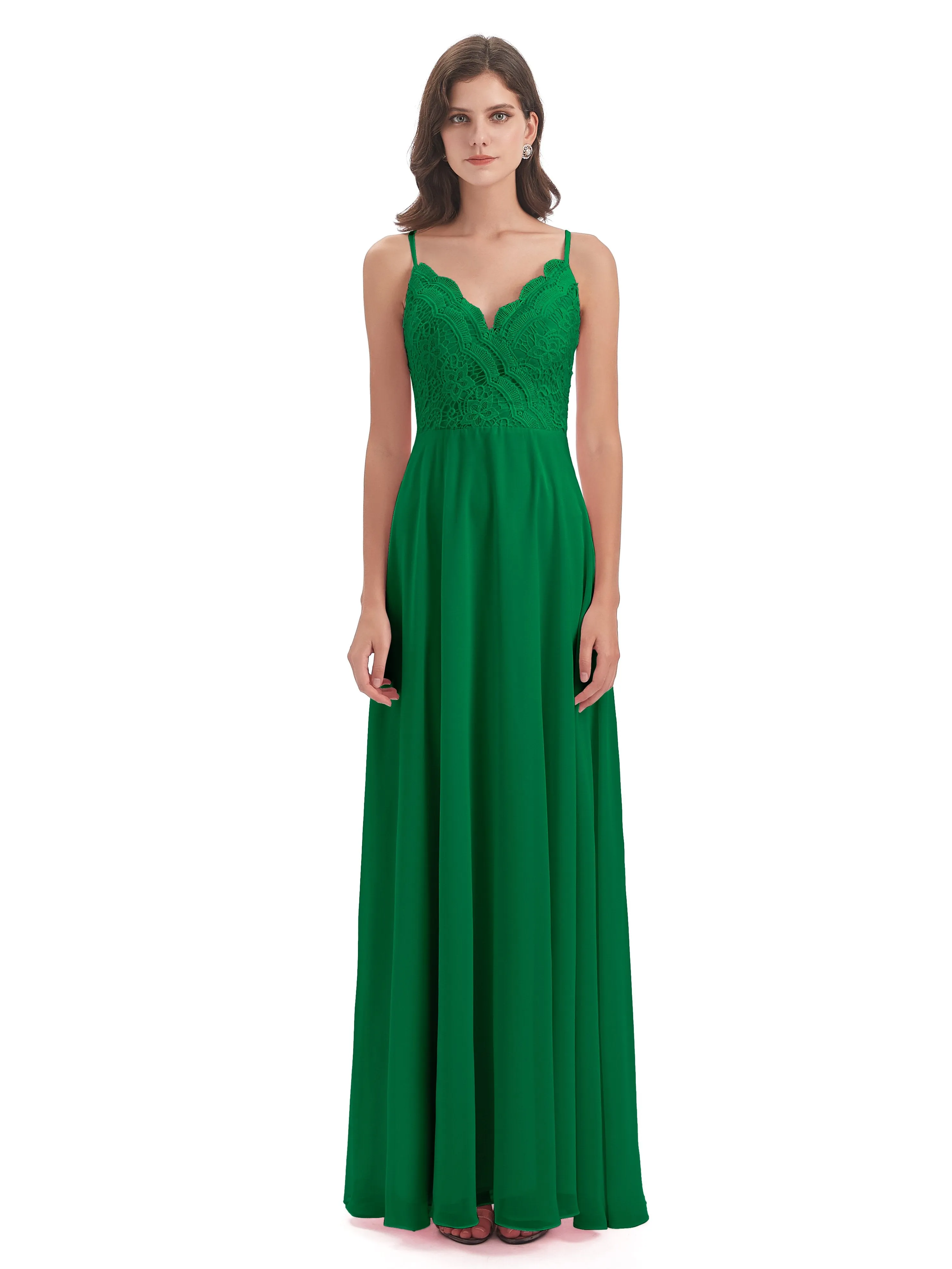 Mia Lace/Chiffon Sheath-Column Long Bridesmaid Dresses