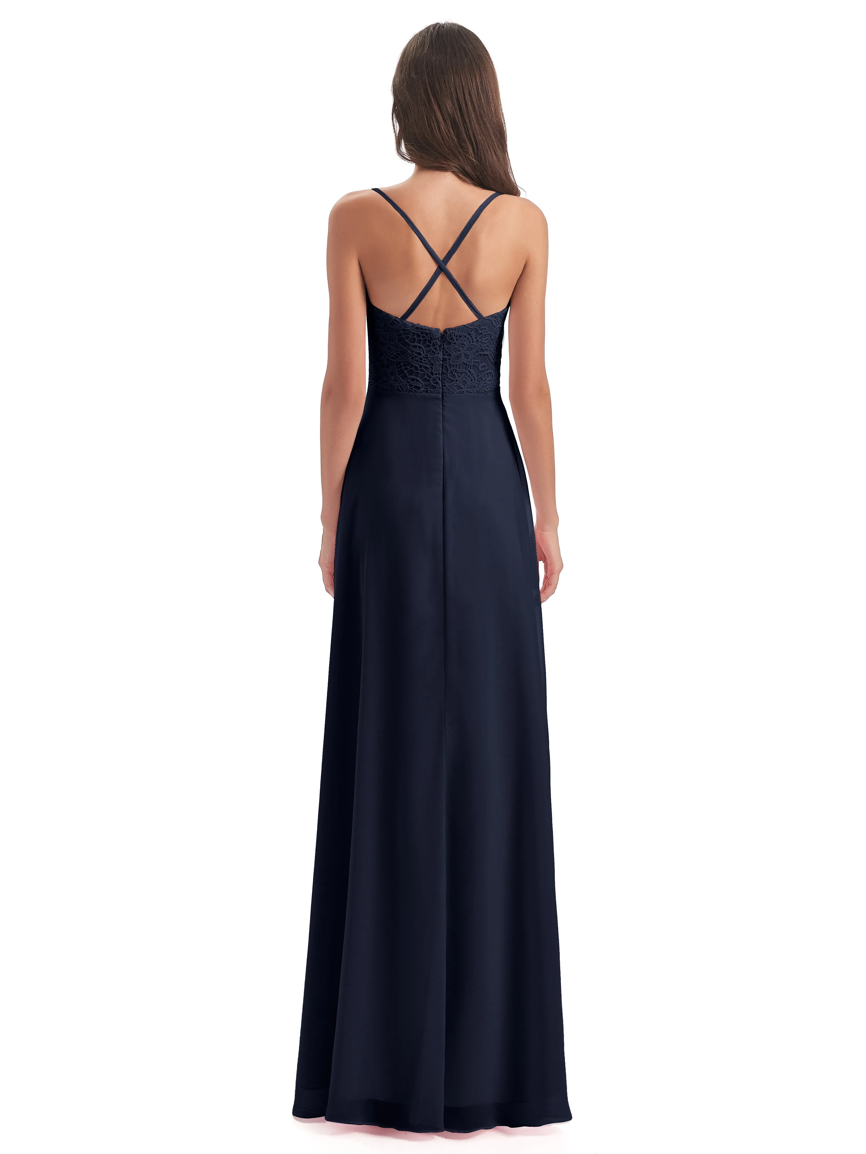 Mia Lace/Chiffon Sheath-Column Long Bridesmaid Dresses