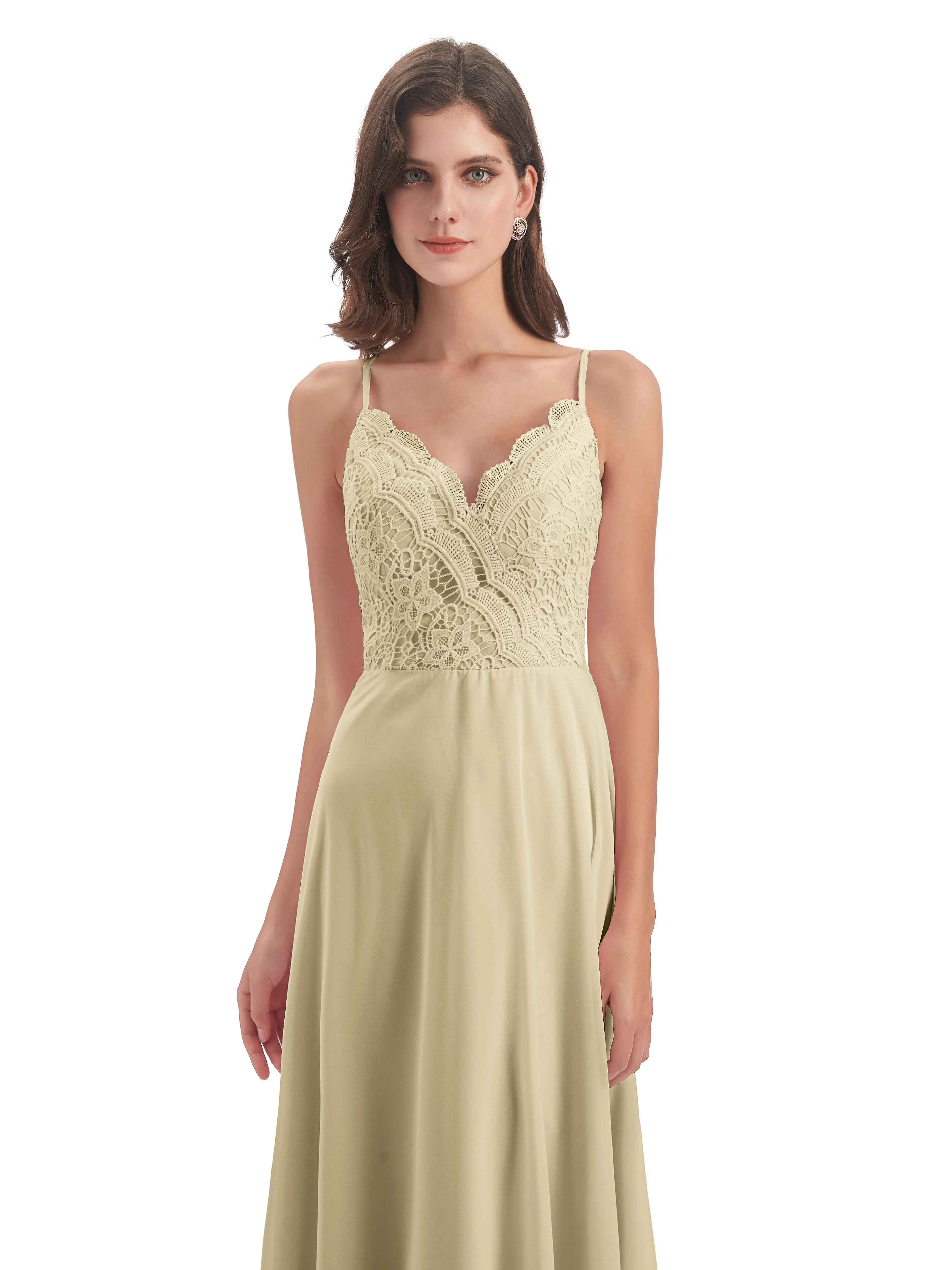 Mia Lace/Chiffon Sheath-Column Long Bridesmaid Dresses