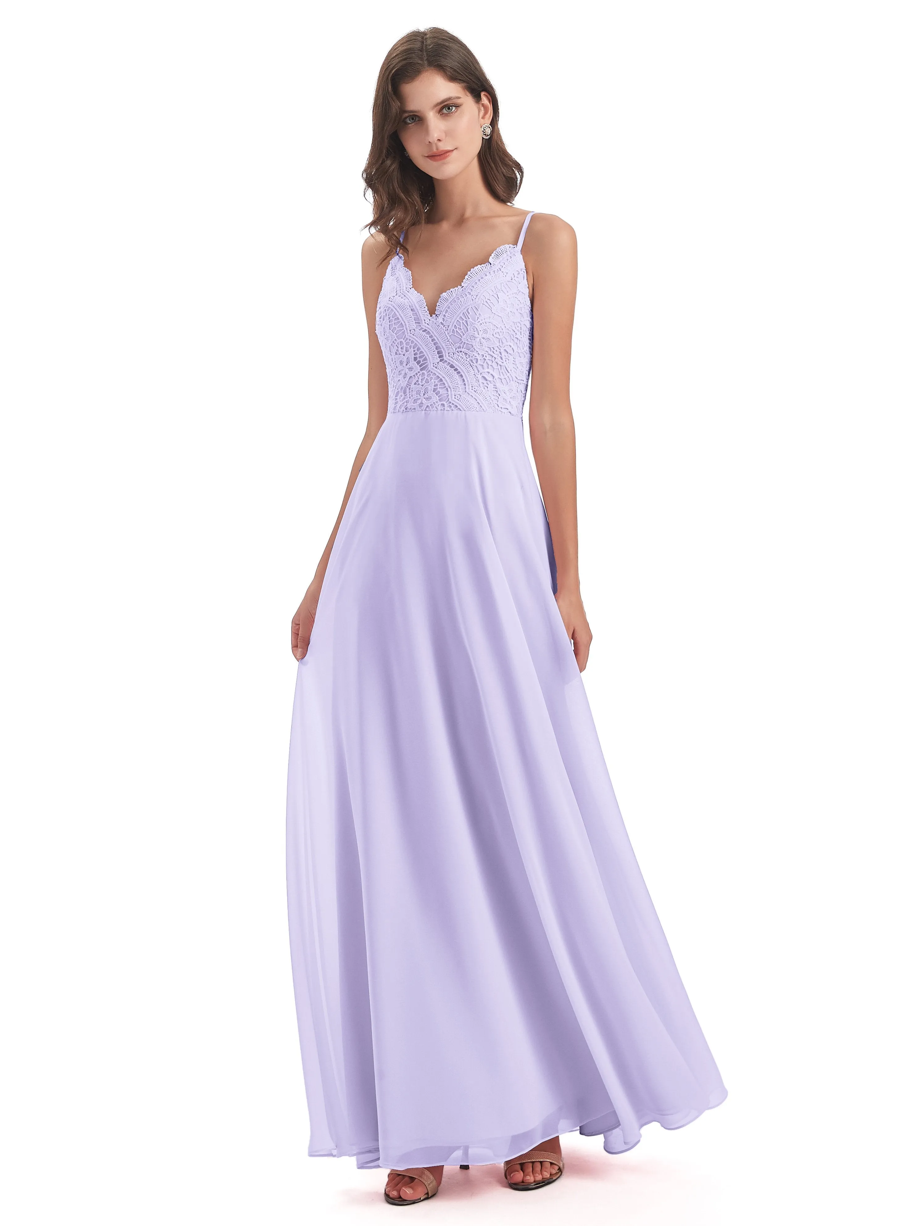 Mia Lace/Chiffon Sheath-Column Long Bridesmaid Dresses