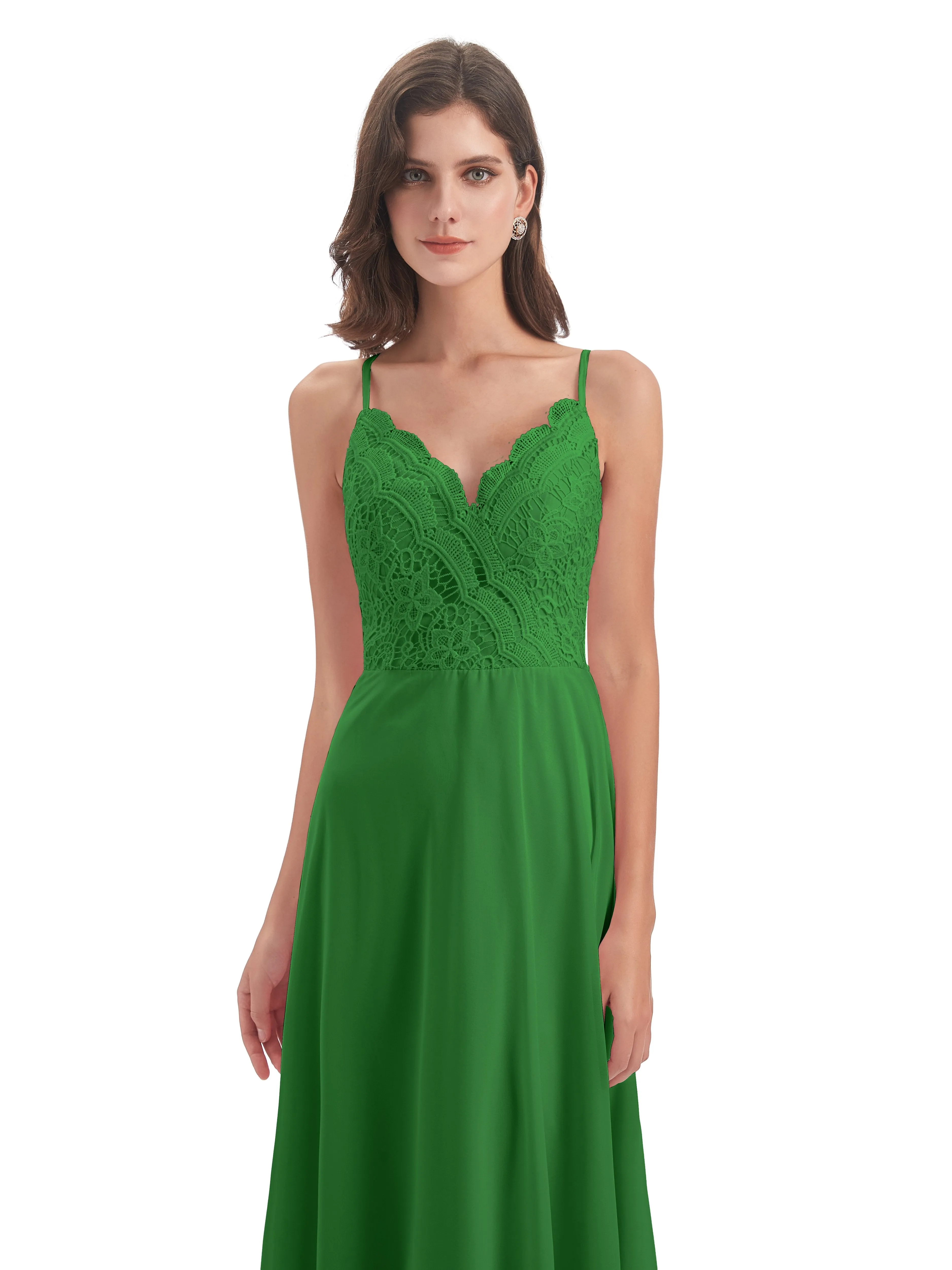 Mia Lace/Chiffon Sheath-Column Long Bridesmaid Dresses