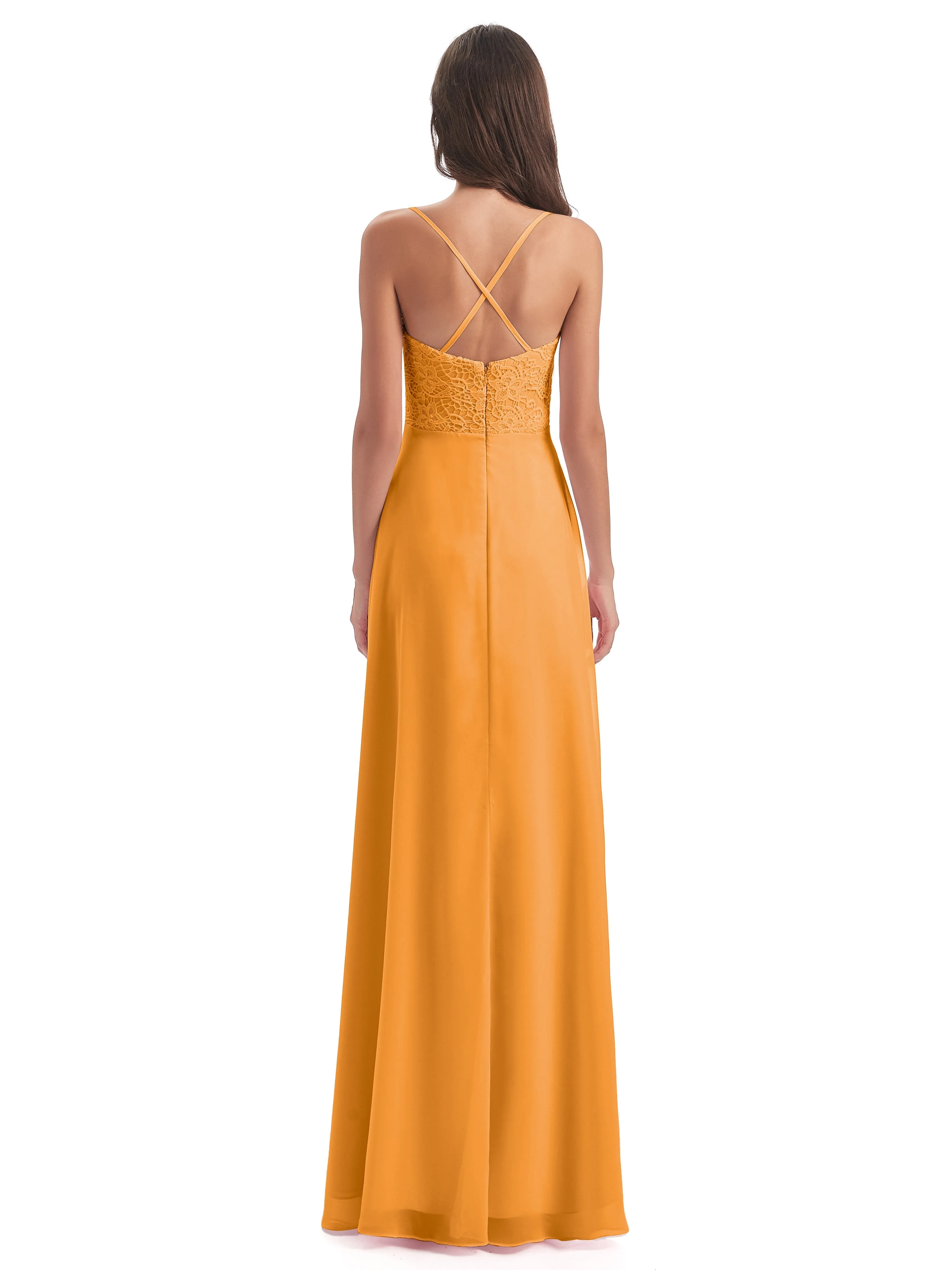 Mia Lace/Chiffon Sheath-Column Long Bridesmaid Dresses